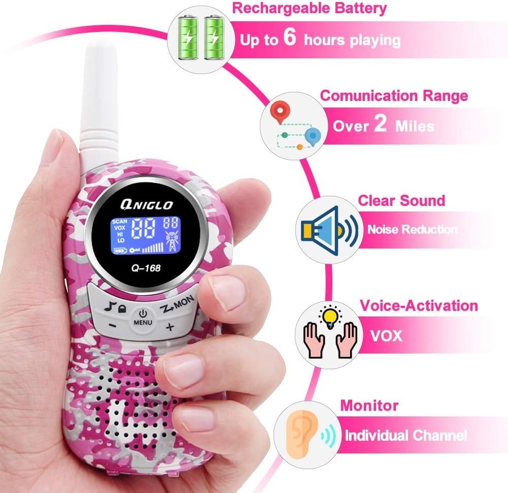 Kids Rechargeable Walkie Talkies 3 Pack 2 Mile Range VOX PMR 8 Channel