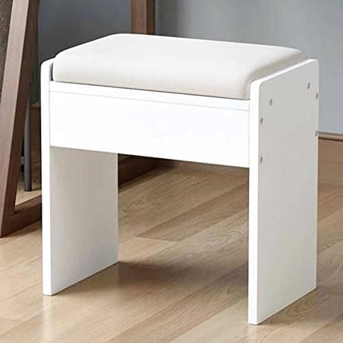 White Padded Vanity Stool Square Makeup Seat Modern Dressing Table Chair