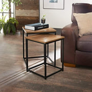 2X Square Nesting End Side Table Set Coffee Bedside Walnut Black Metal Frame