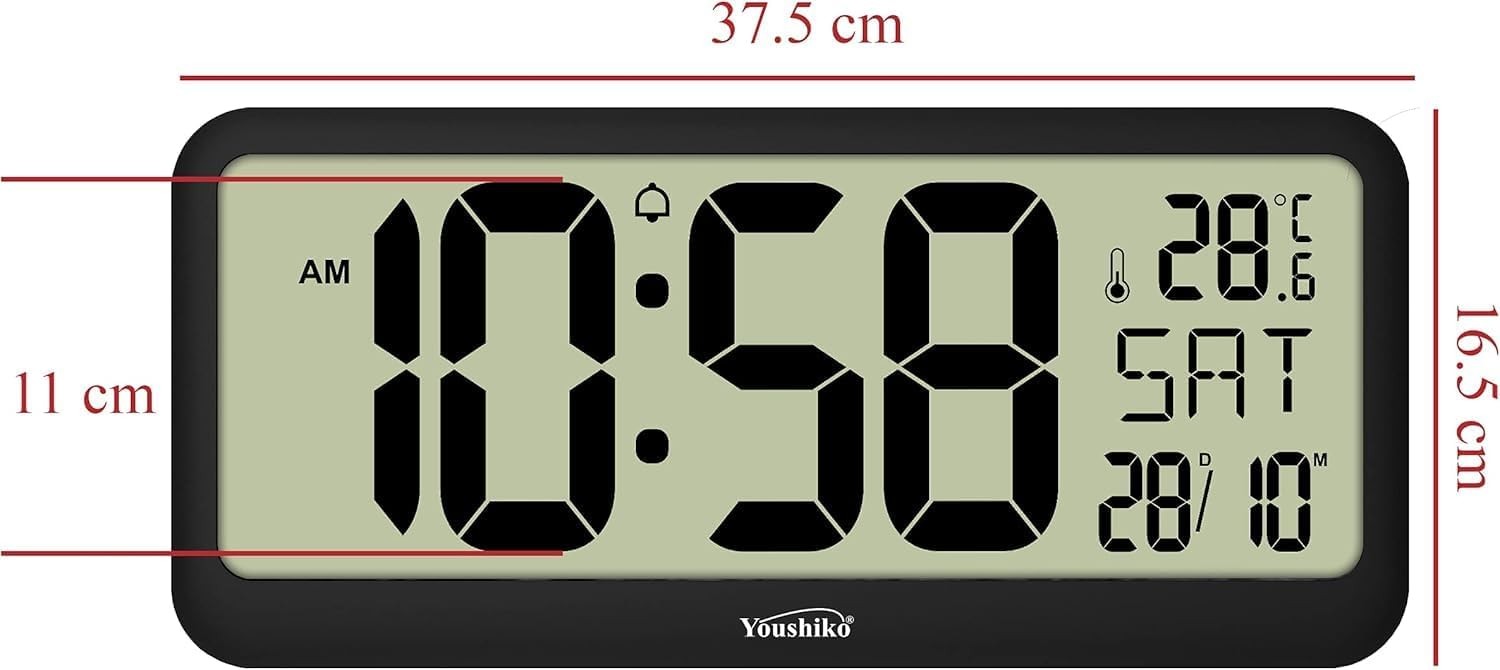 Large Silent Wall Clock Jumbo LCD Radio Controlled Temperature Display