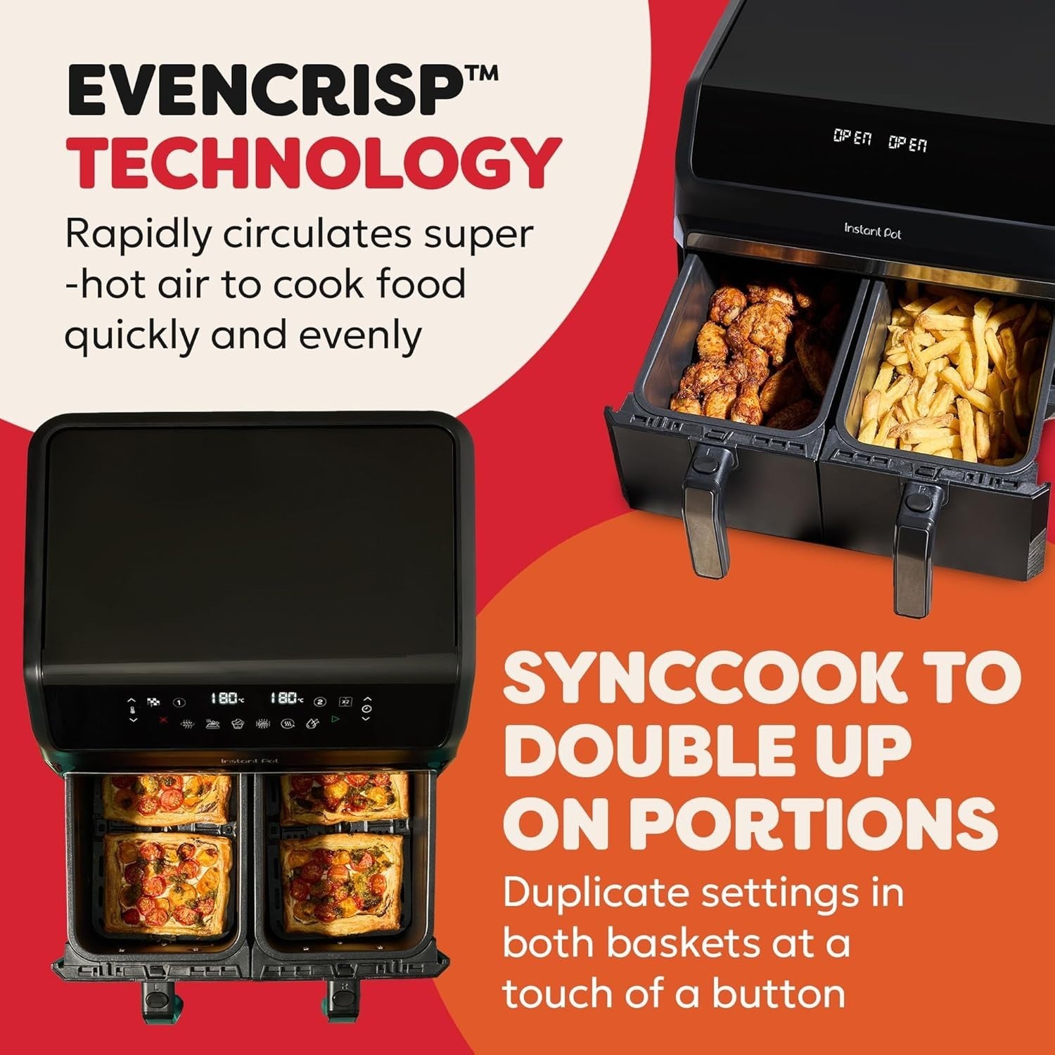 8L Dual Basket Air Fryer 8-in-1 Digital Twin Zone Grill Bake Roast Reheat