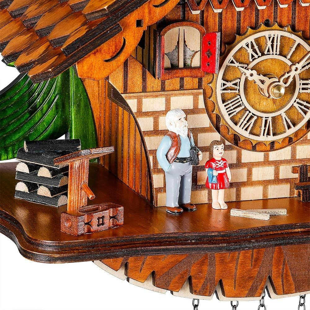 Traditional Handcrafted Walnut Cuckoo Clock with Adjustable Volume & Quartz