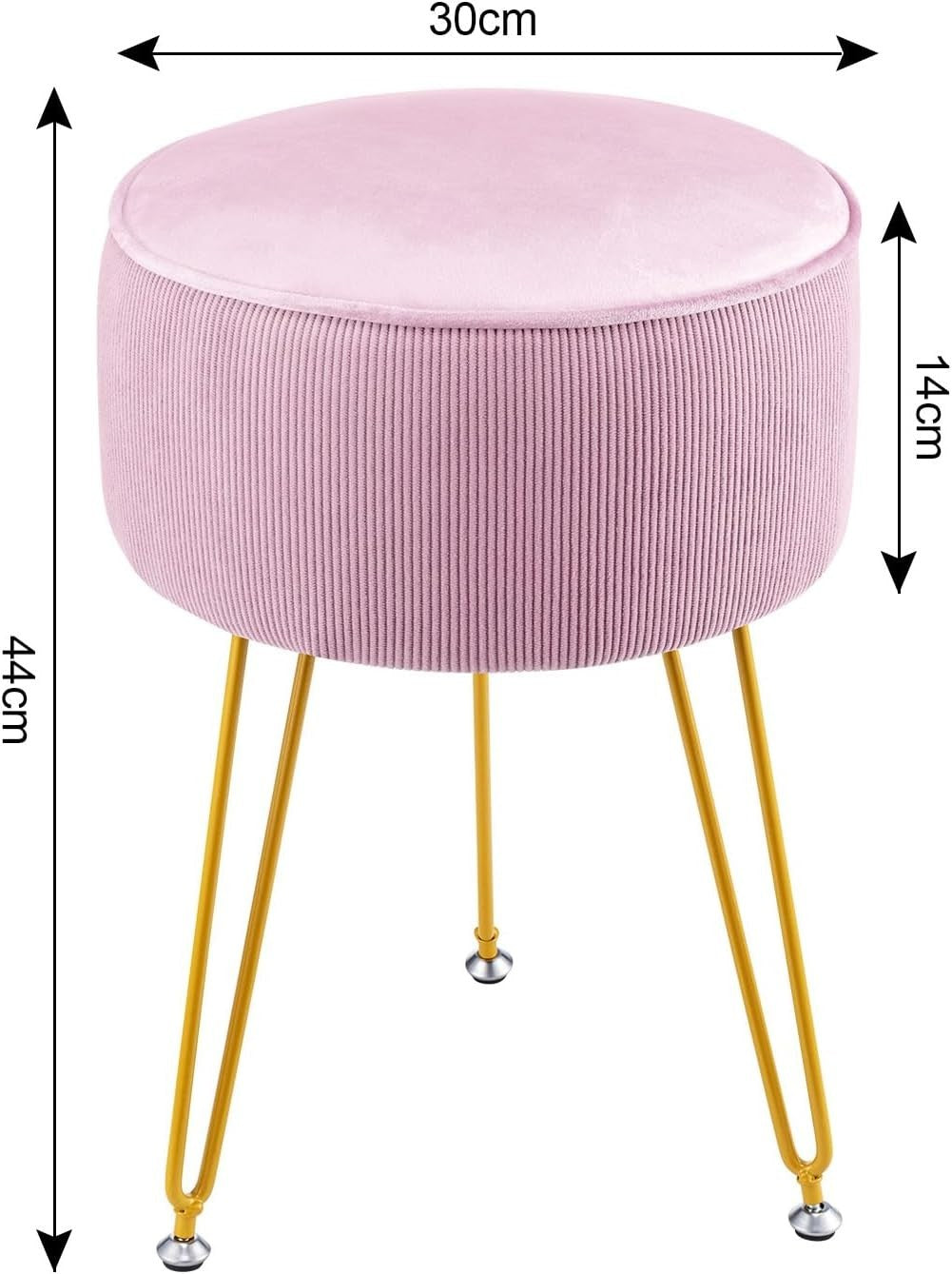 Pink Round Vanity Stool with Gold Metal Legs – Padded Makeup Chair