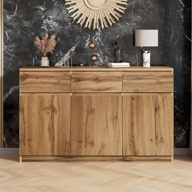 Oak Sideboard Buffet Cabinet with 3 Drawers 3 Doors Storage Unit 135cm
