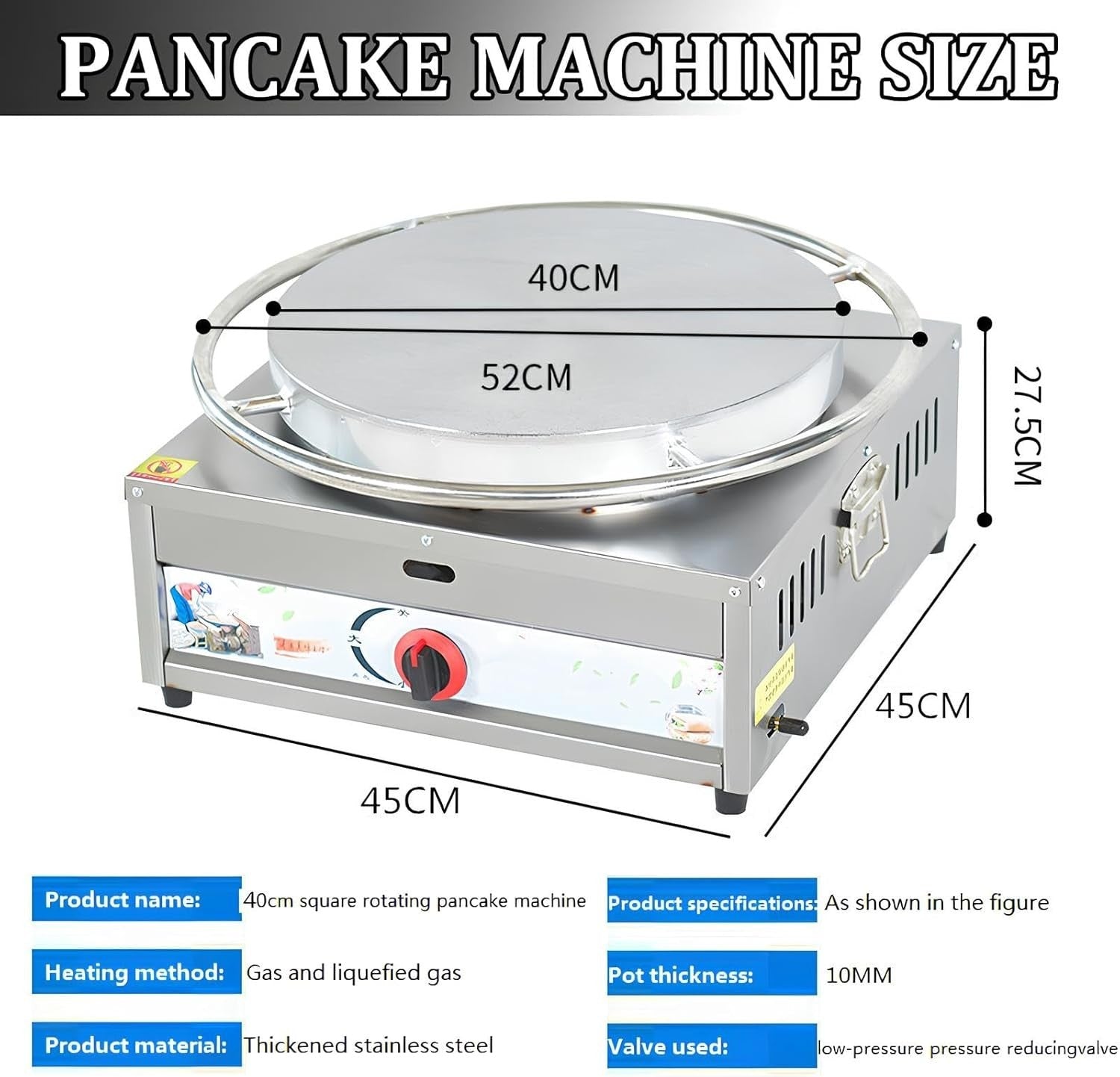 Commercial Crepe Maker Gas Griddle Large Nonstick Hotplate 40–50cm