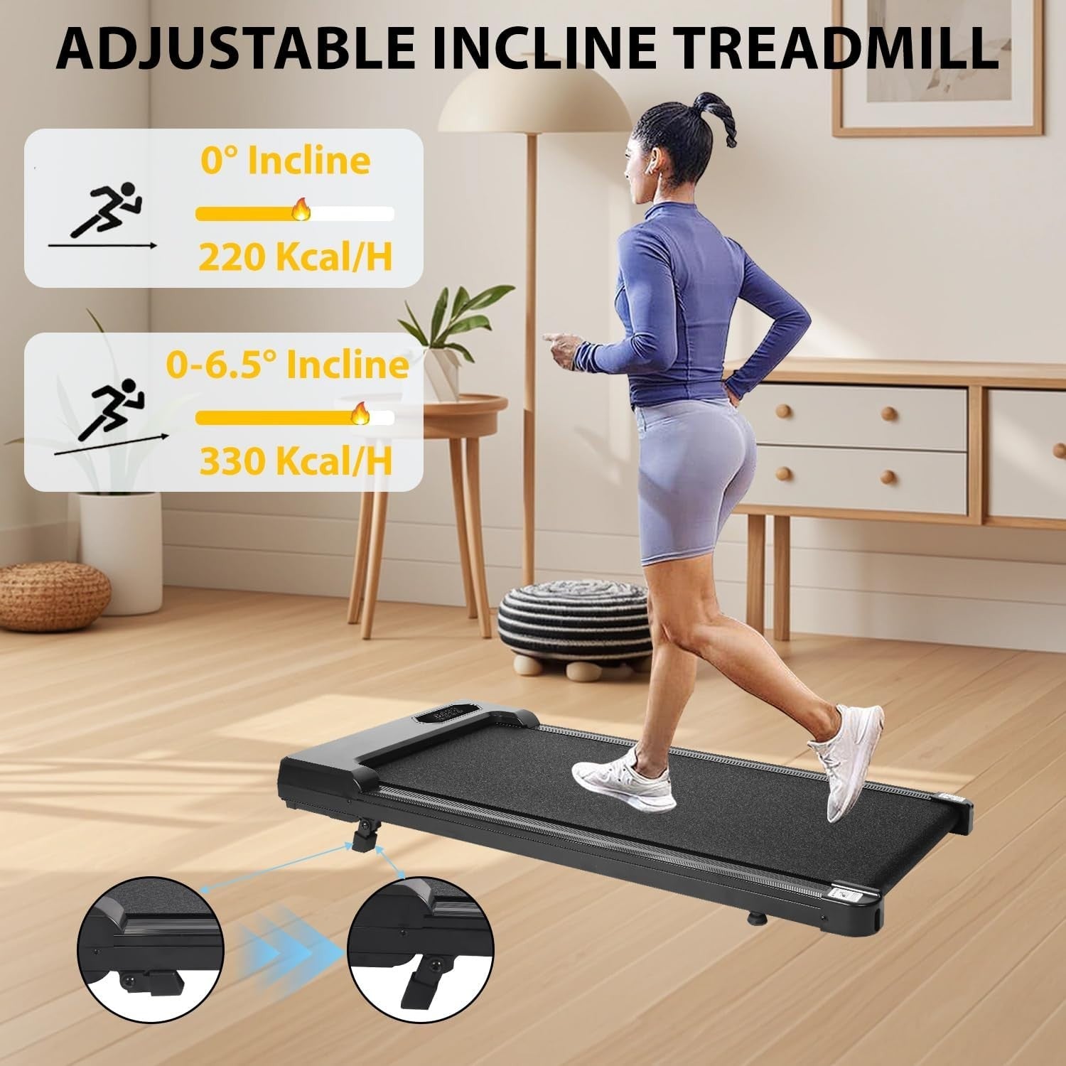 Under Desk Treadmill Walking Running Machine with Incline & Remote