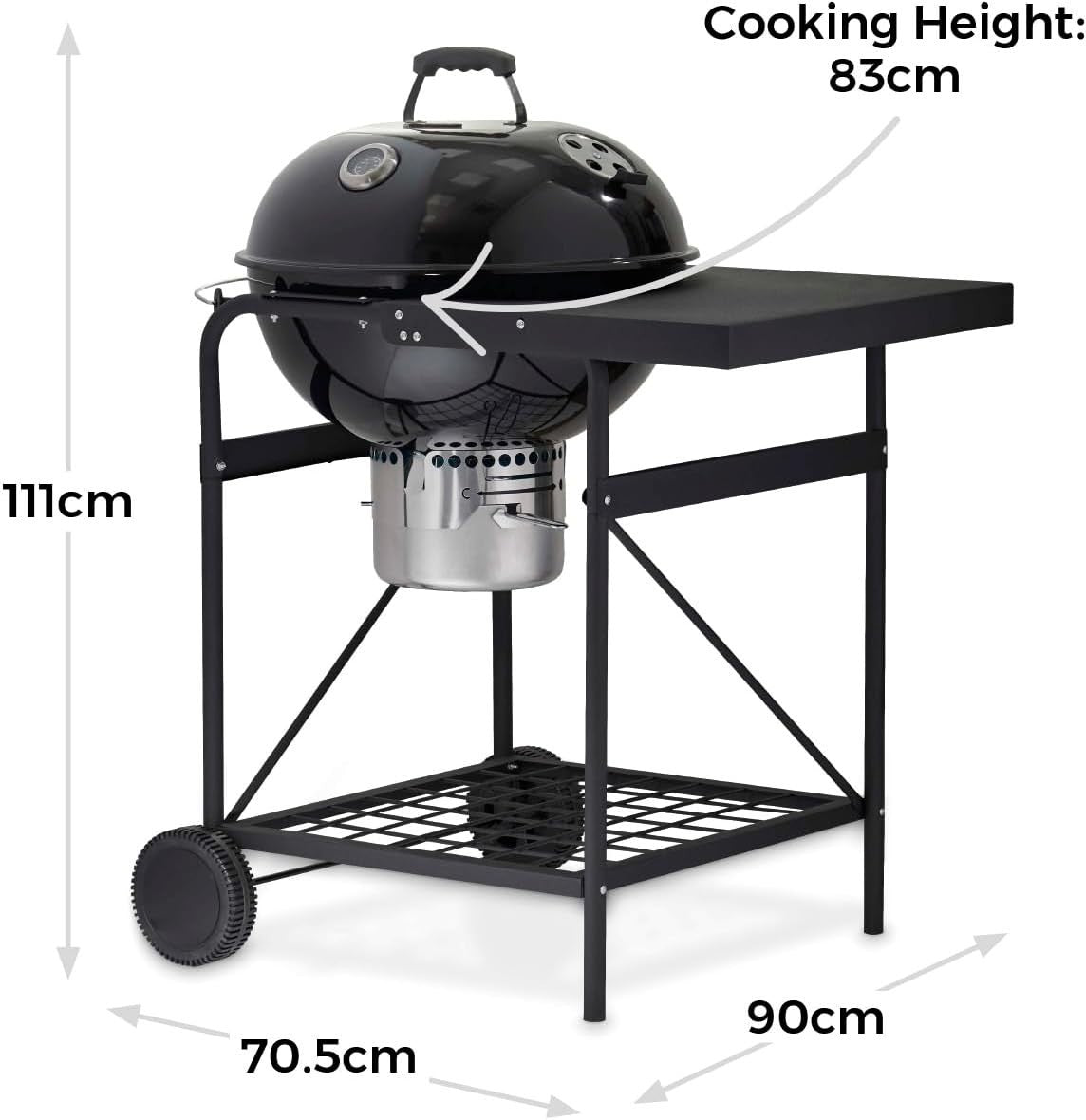 Charcoal BBQ Grill with Side Table & Thermometer – Portable Garden Barbecue