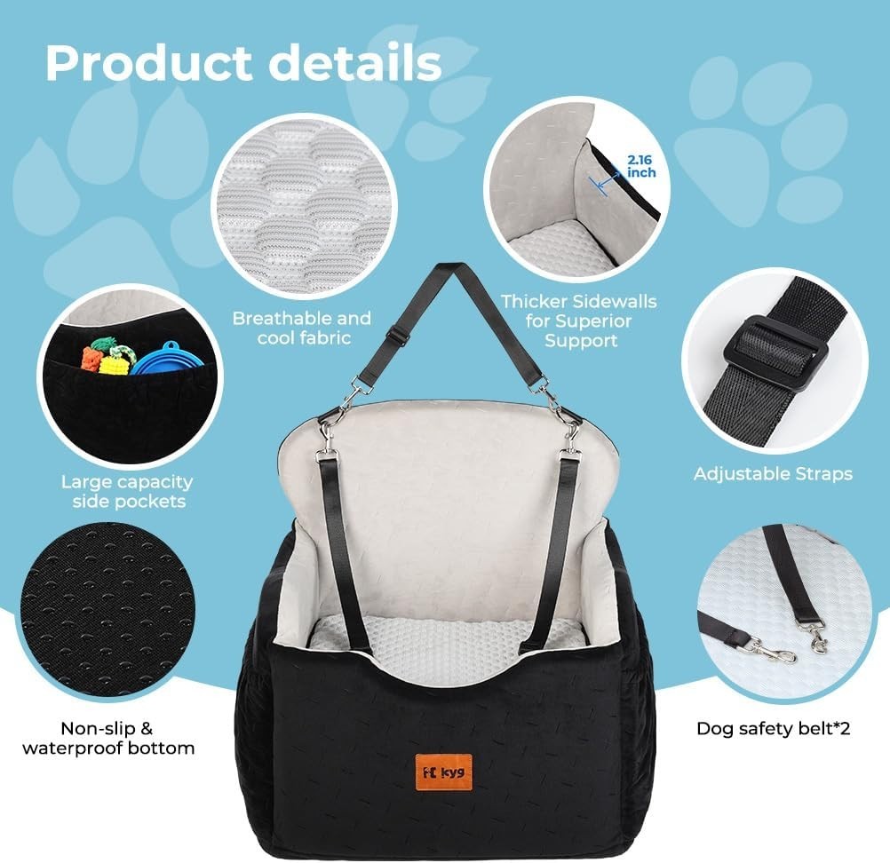Dog Car Seat Booster Bed Cooling Warm Cushion Safety Harness 18in