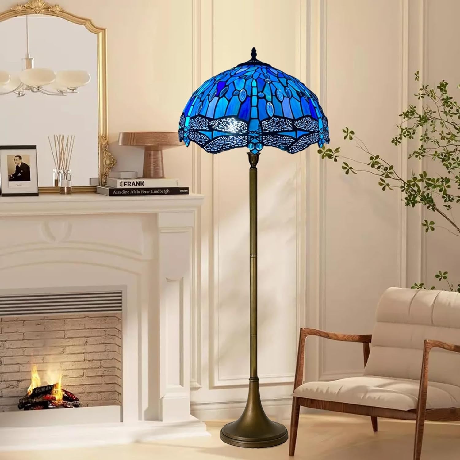 Tiffany Style Floor Lamp Handcrafted Stained Glass 16in Antique Art Light