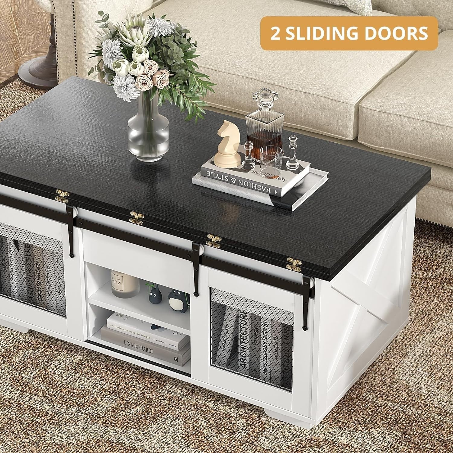 Lift Top Coffee Table 4-in-1 Convertible Storage Dining Table for Living Room