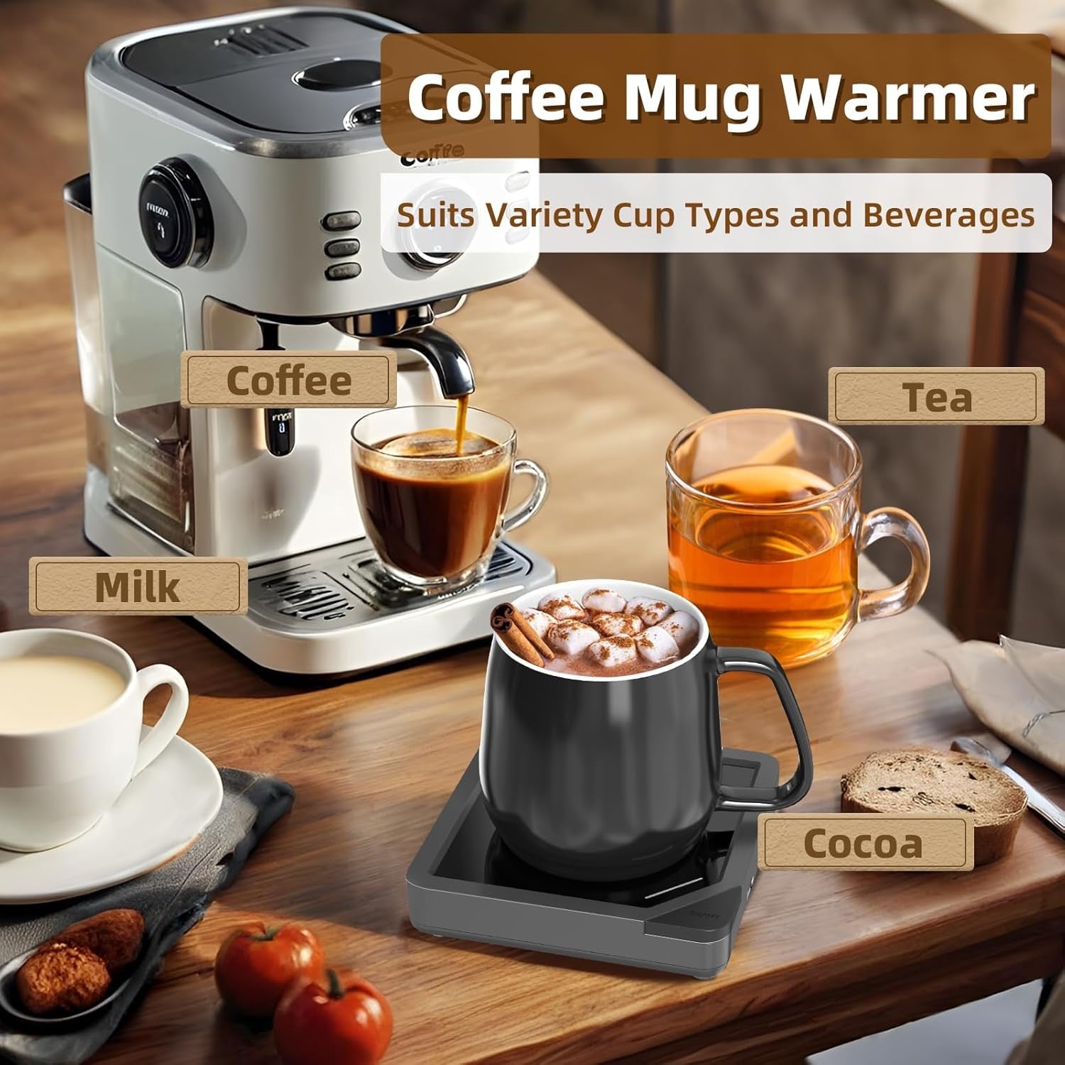 Coffee Mug Warmer Dual USB 8H Auto Shut Off Desk Heater Plate