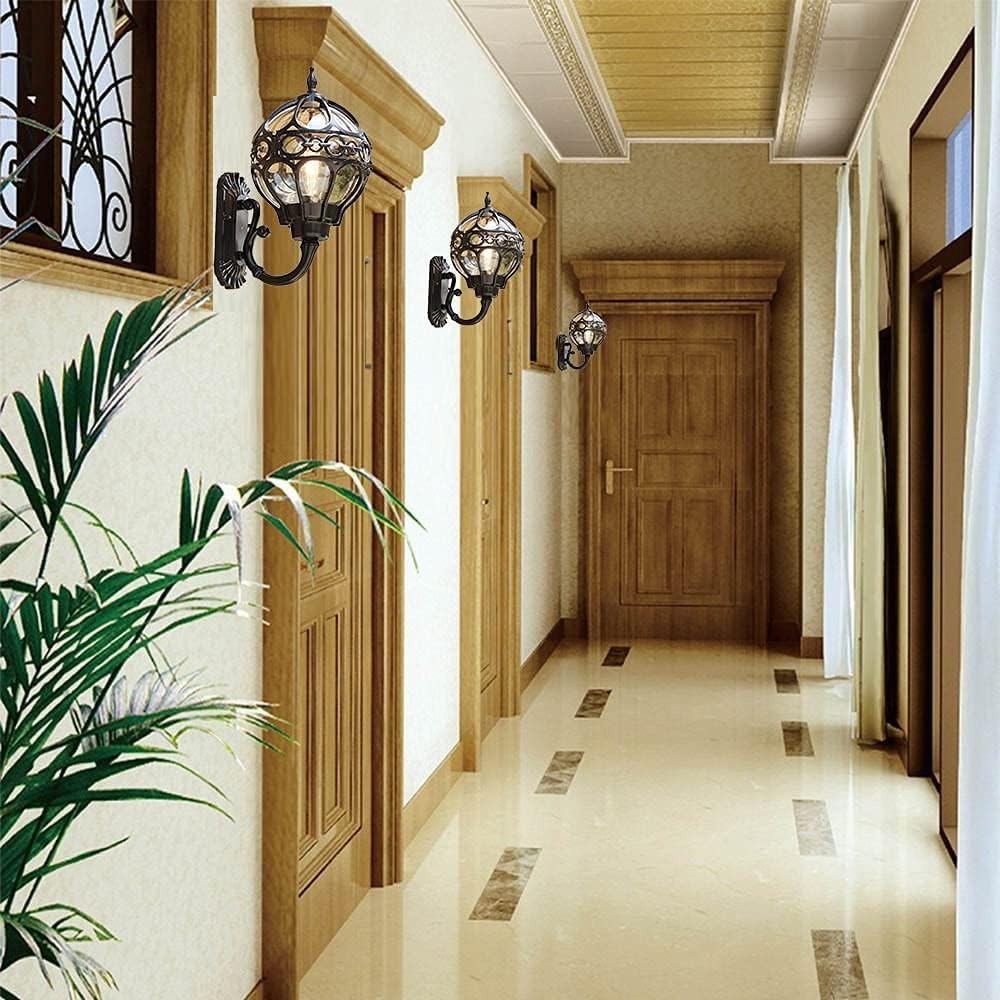 Vintage Outdoor Wall Lantern – Waterproof Black Glass Sconce Light