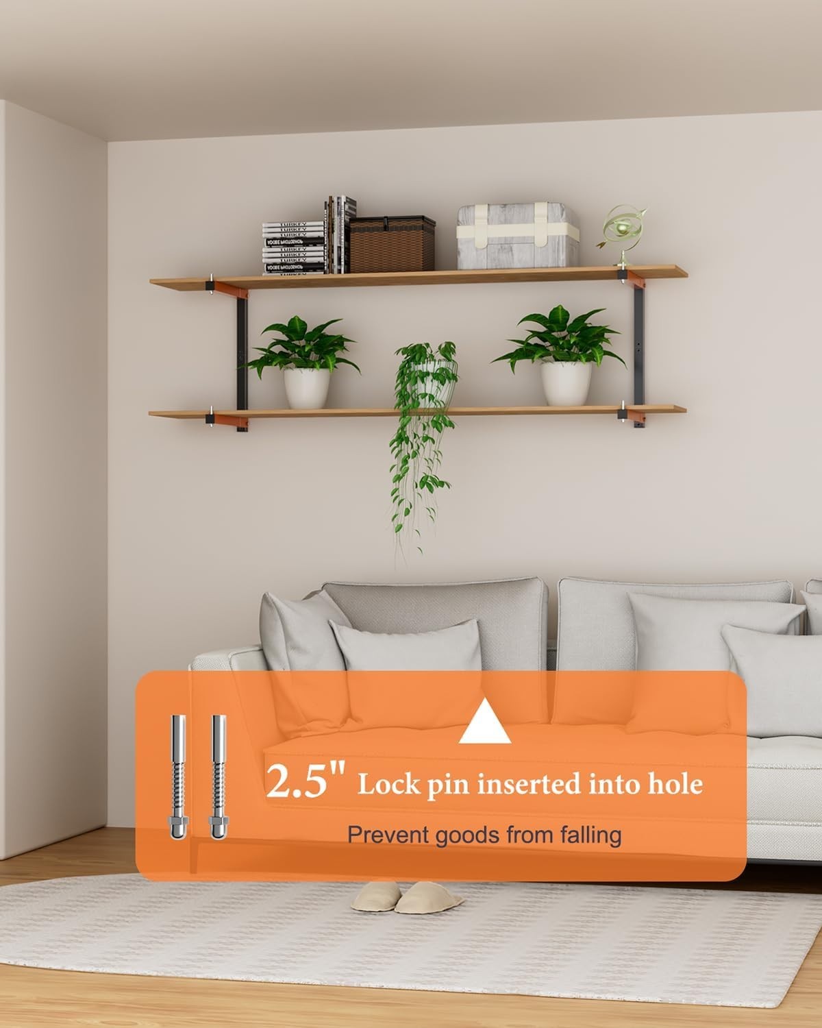 Wall-Mount Wood Storage Rack 2-Pack Black & Orange 61D x 40.6W x 61H cm