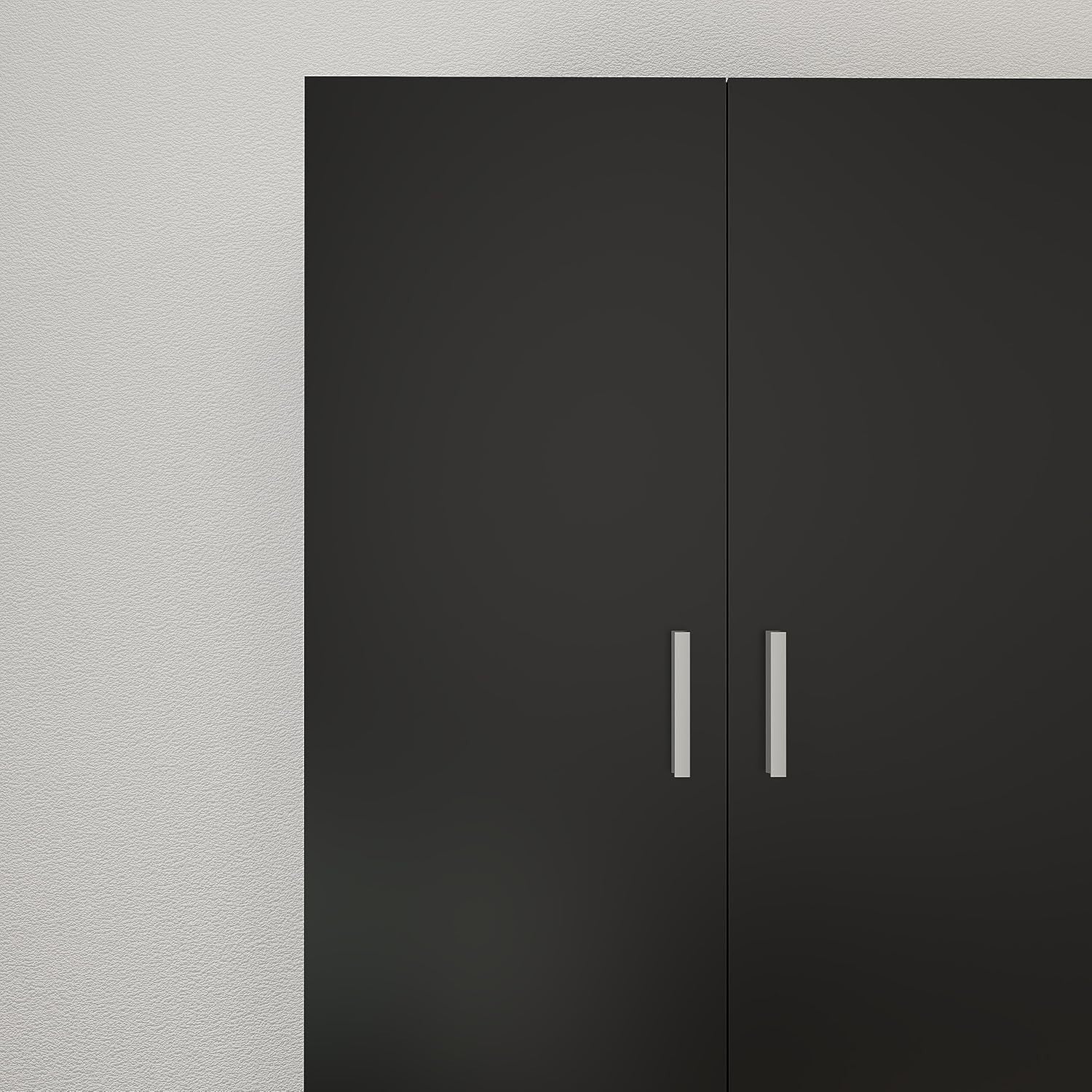 Black 2 Door Wardrobe with Hanging Rail & Storage Shelf for Small Rooms