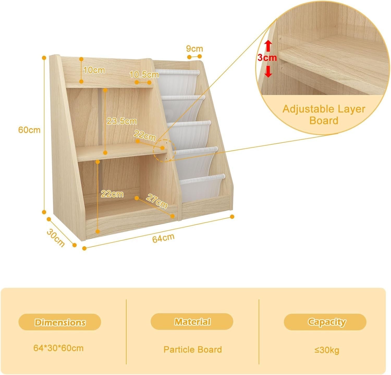 Kids Wooden Bookshelf Toy Storage Rack Montessori Organizer for Nursery Room