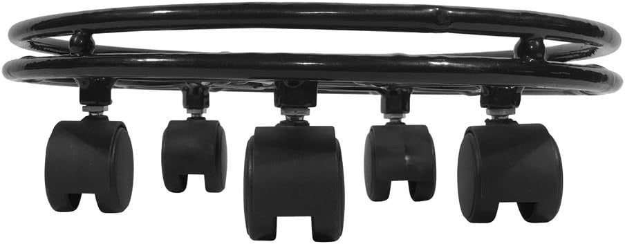 Set of 2 Heavy Duty Round Plant Pot Caddy with Wheels Black Metal Plant Stand