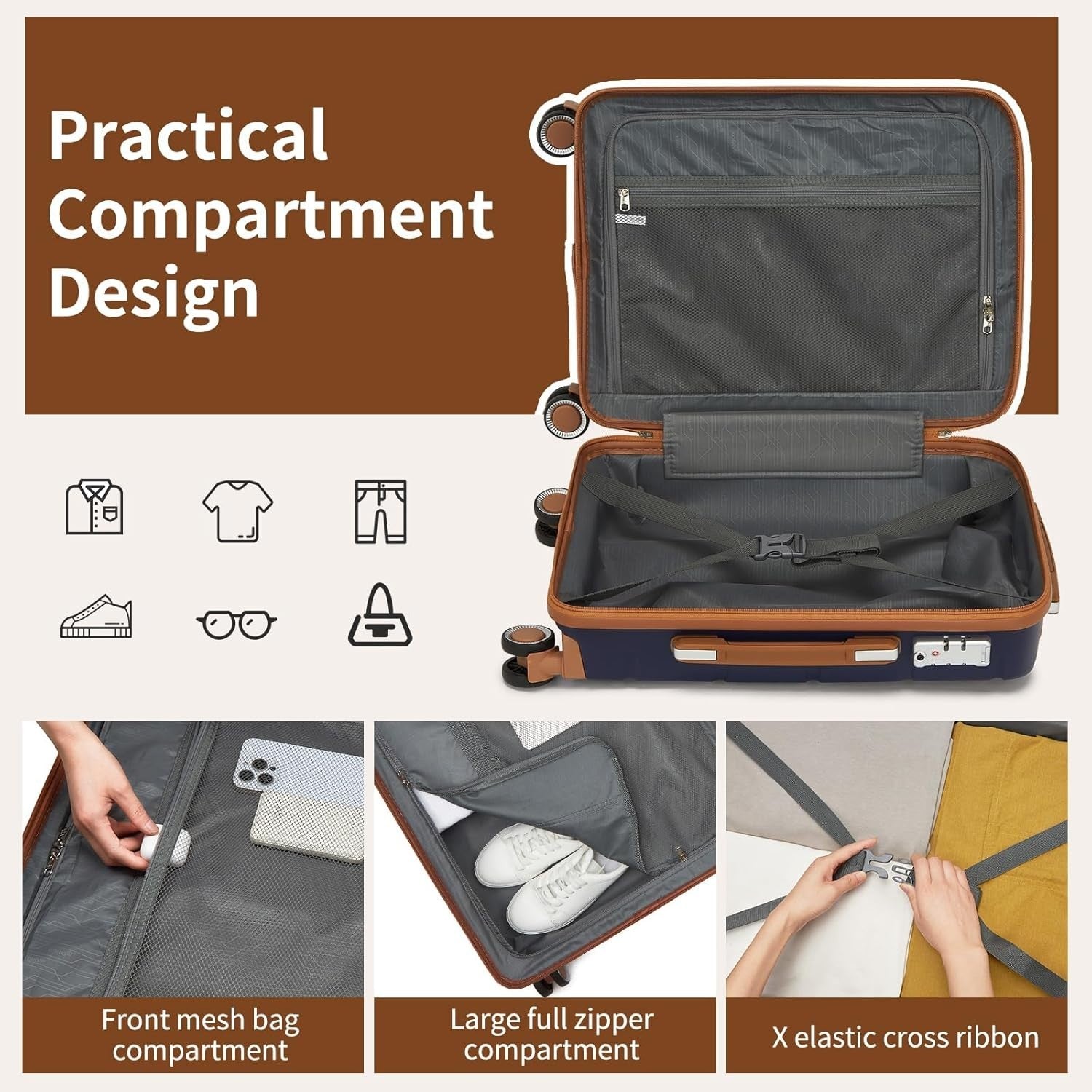 28” Large Lightweight Hard Shell Suitcase Spinner Wheels TSA Lock PP Luggage