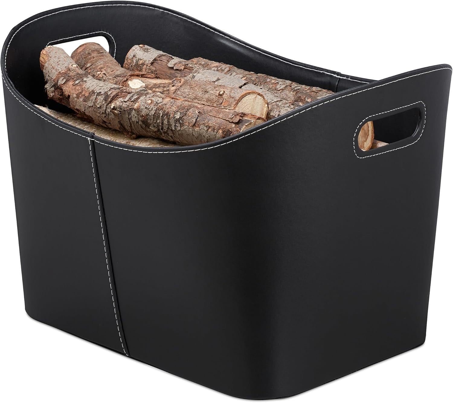 XL Faux Leather Firewood Log Basket Bin with Handles – 55x35.5x42.5cm