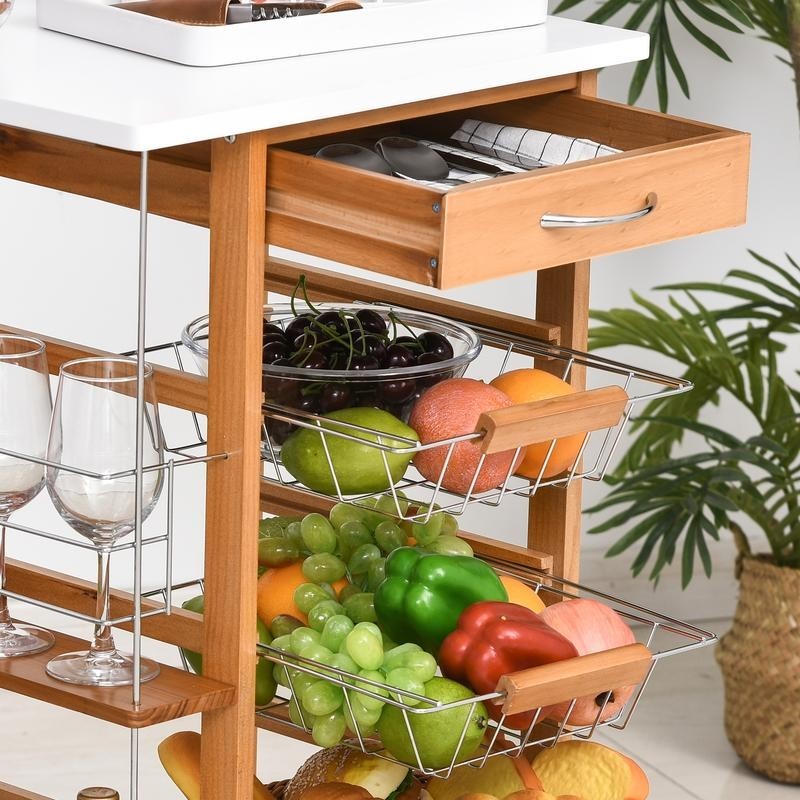 Mobile Kitchen Cart with Wheels Storage Drawer Baskets Utility Rack