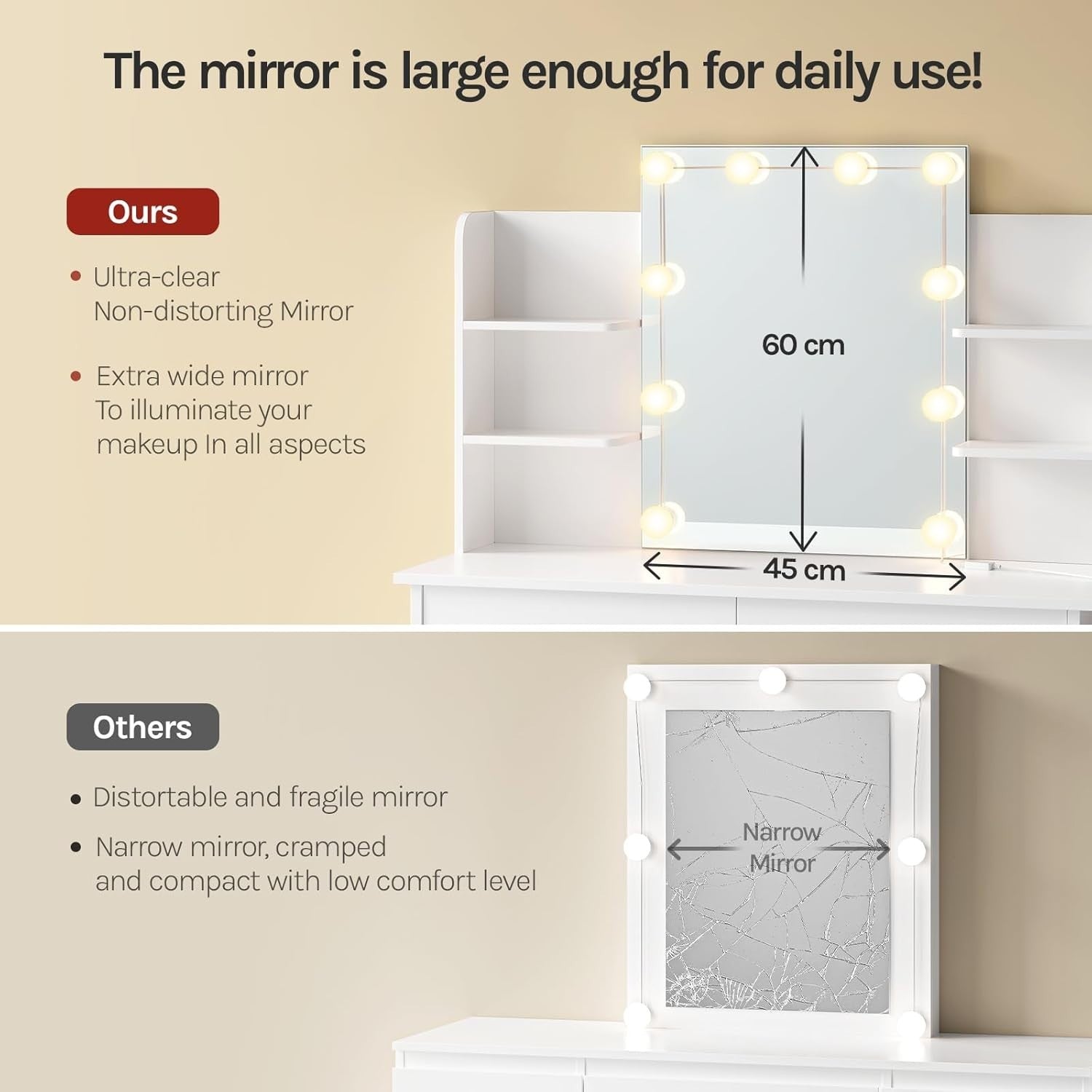 Smart Vanity Dressing Table Set Wireless Charging Bluetooth Speaker LED Mirror