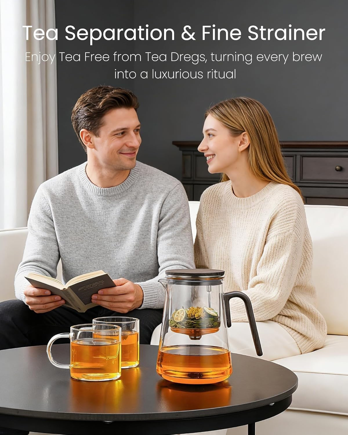 1000ml Magnetic Glass Teapot with Infuser & 2 Cups Loose Leaf Tea Set