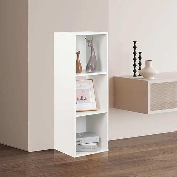 Modern 3-Tier White Cube Bookcase Storage Shelf Unit for Living Room Bedroom