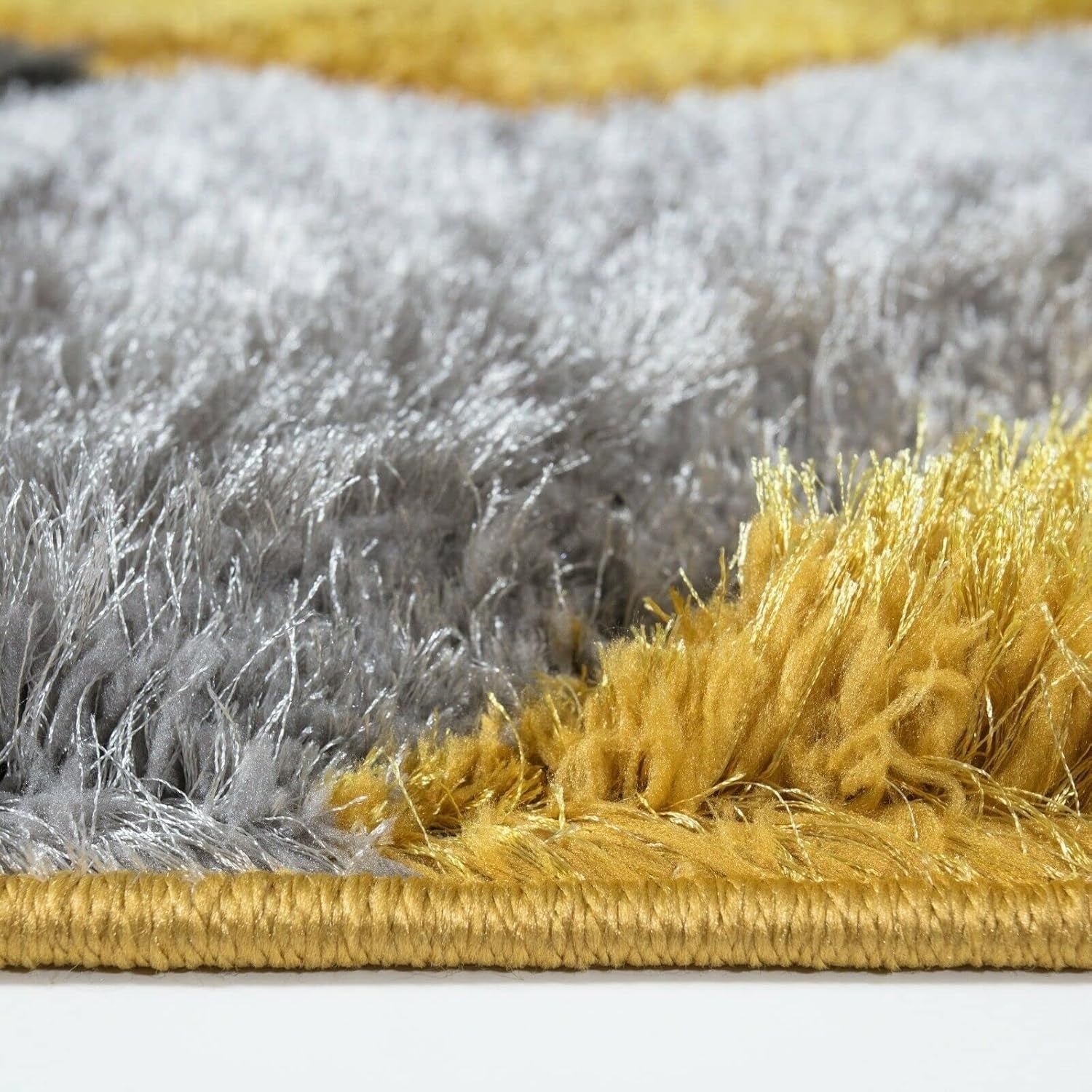 Large Ochre Grey Geometric Shaggy Rug 160x230cm Soft Non Shed Area Carpet