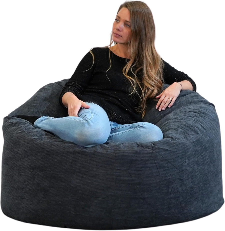 Adult Bean Bag Chair Blue Corduroy 100cm Foam Support Sofa Seat for Lounge