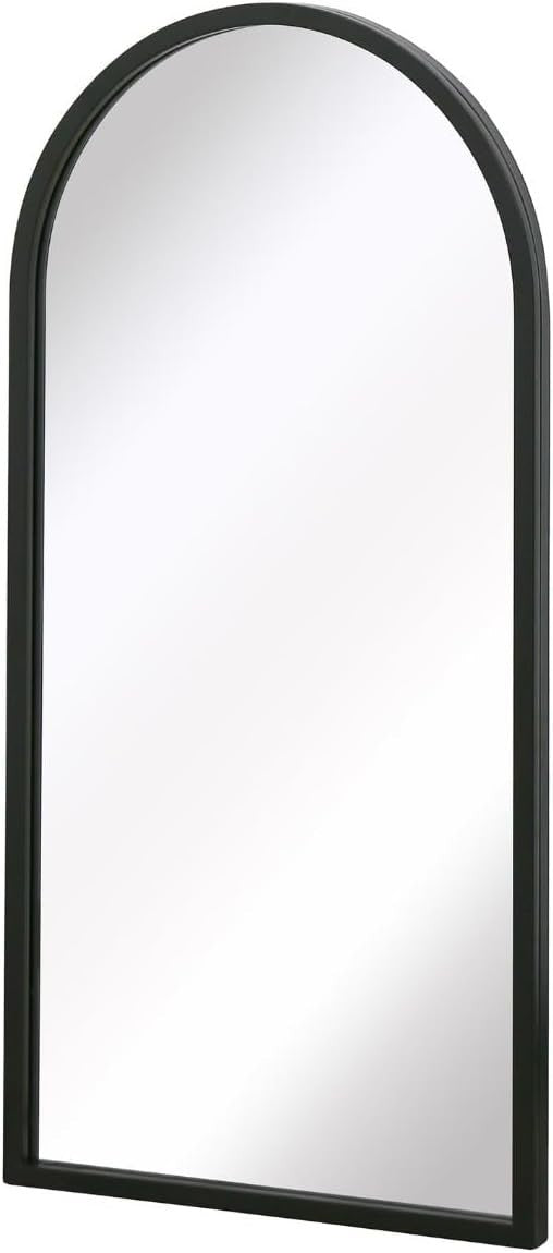 Modern Black Metal Arched Wall Mirror 80x40 cm, Indoor & Outdoor Use