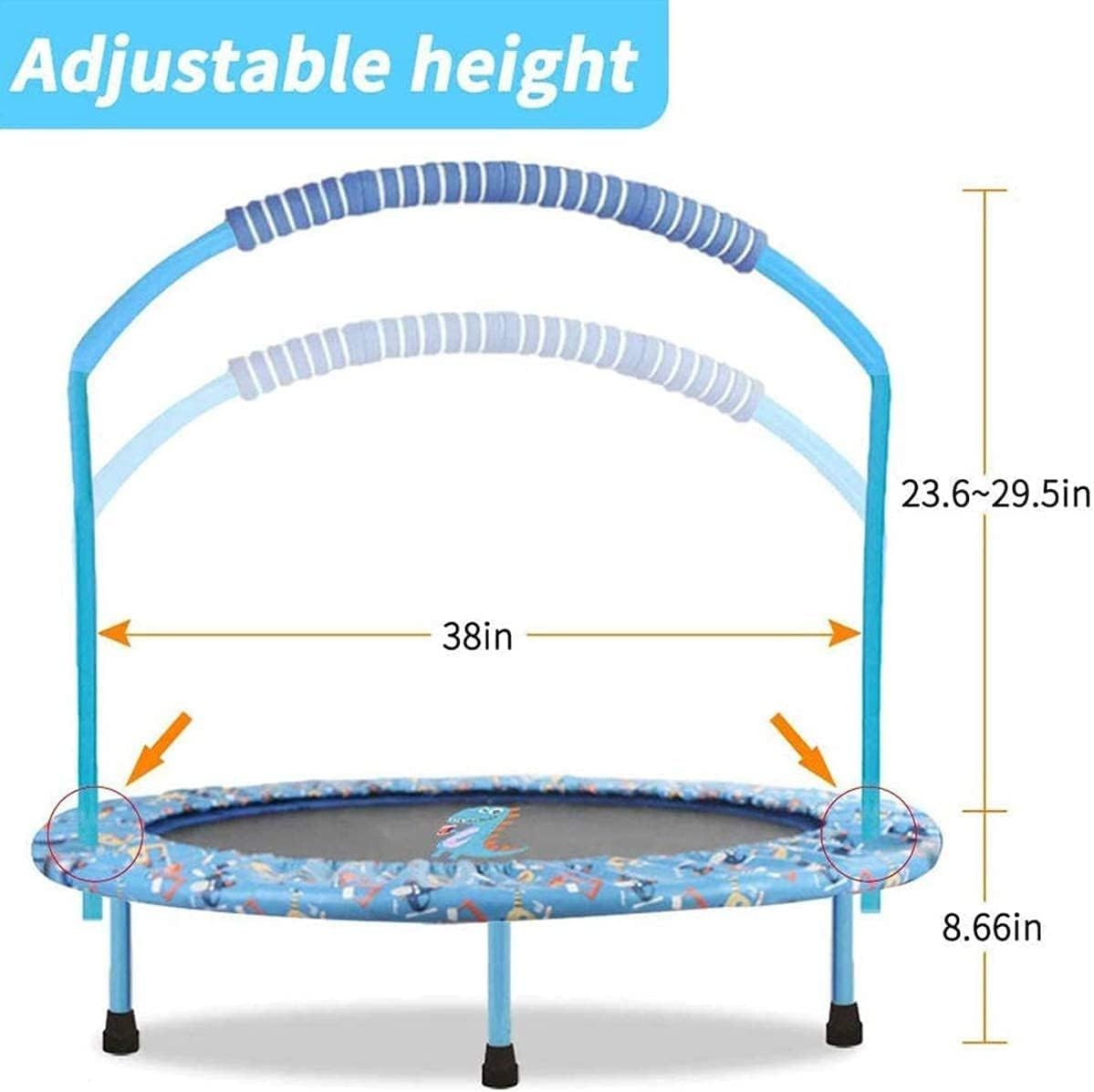 38'' Kids Trampoline Foldable Quiet Rebounder Adjustable Handle Light Blue