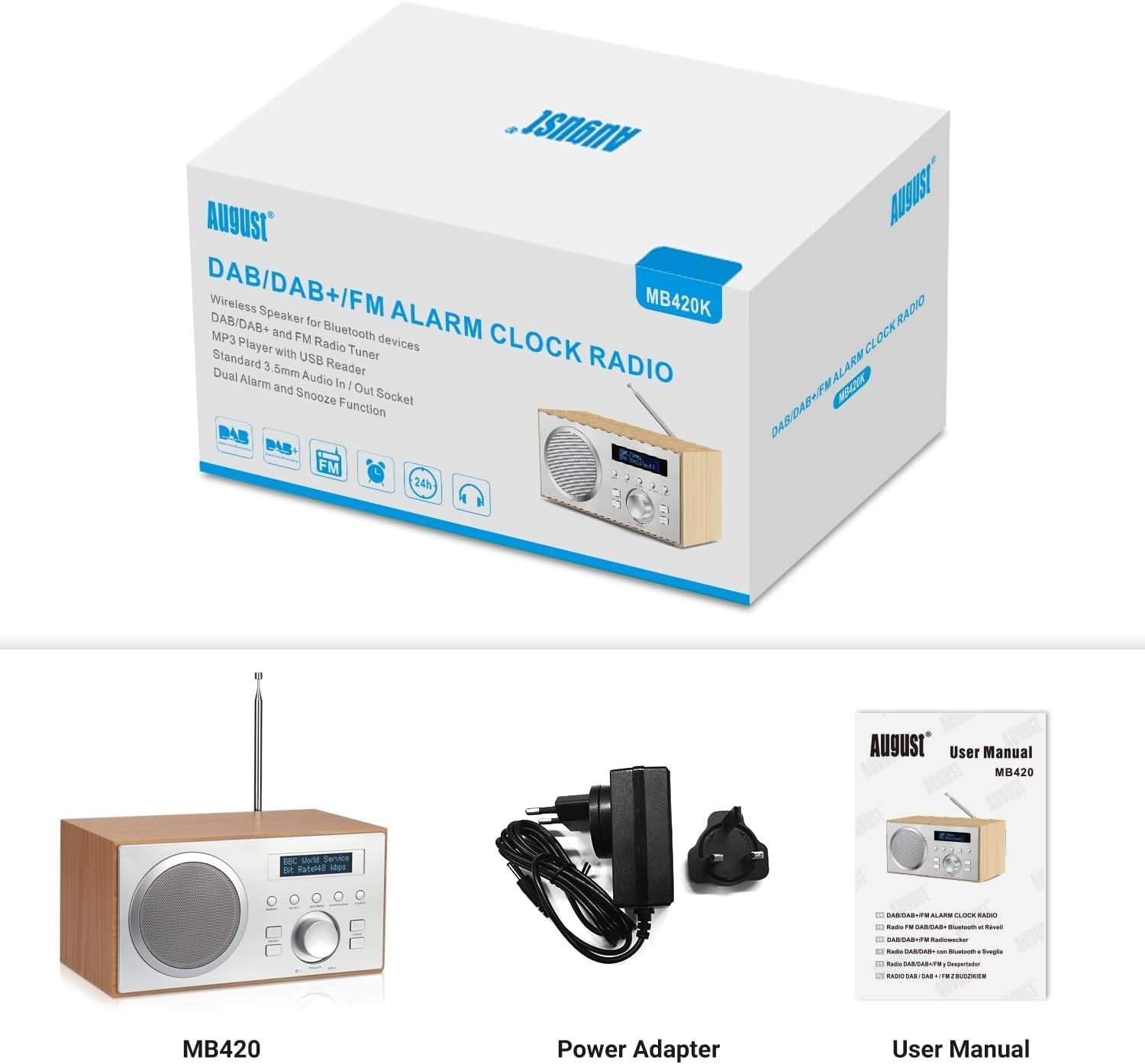 DAB/DAB+ FM Radio Bluetooth Speaker Dual Alarm USB AUX Subwoofer