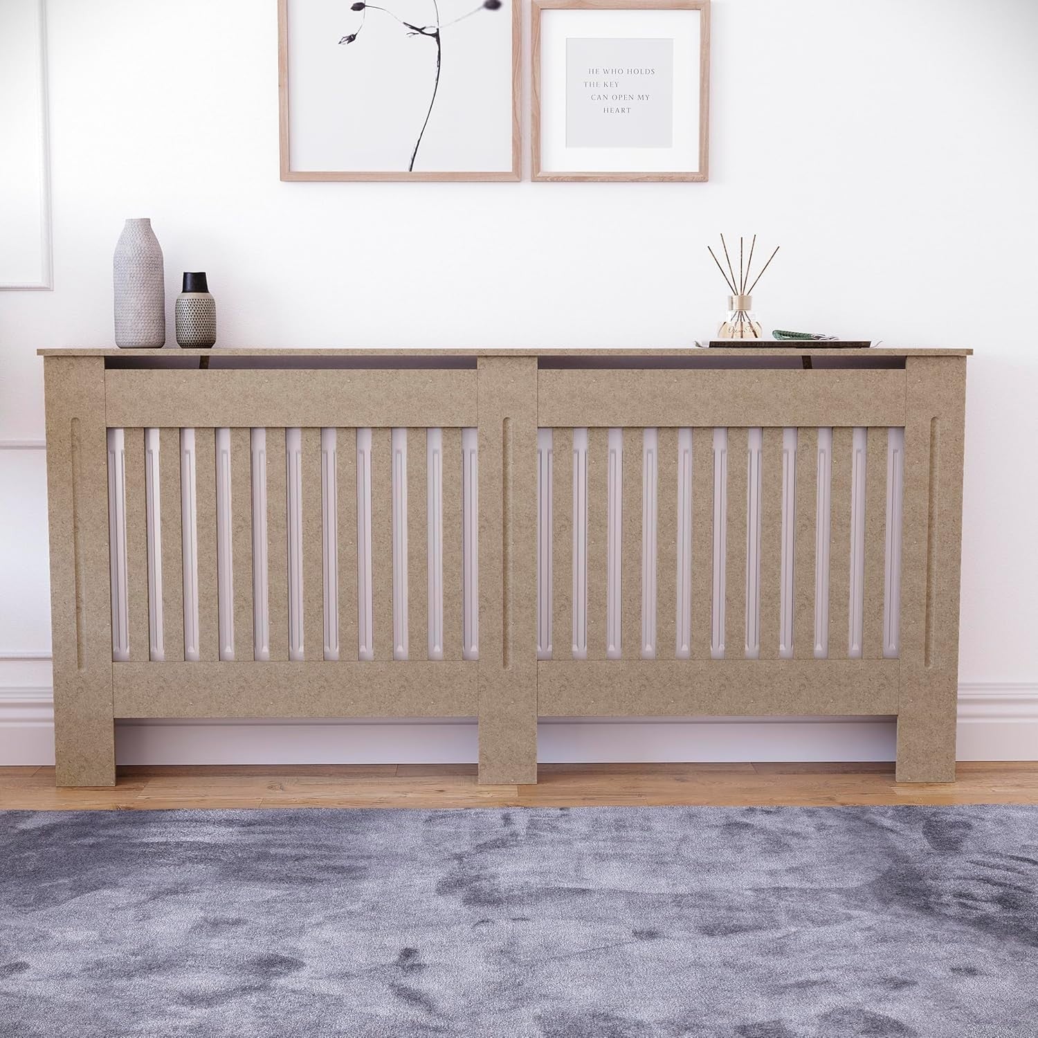 Extra Large Unfinished Radiator Cover | Modern MDF Slatted Cabinet