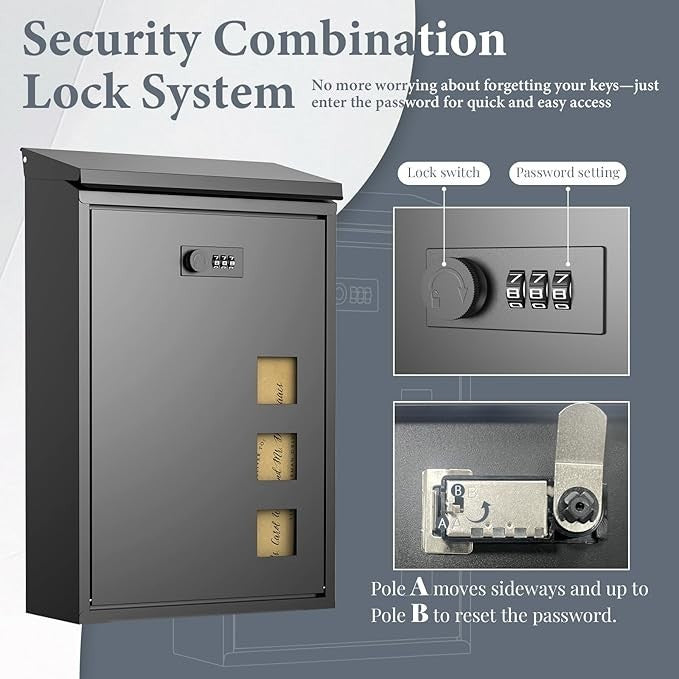 Wall Mounted Waterproof Post Box with Lock | Steel Mailbox | Large Letterbox