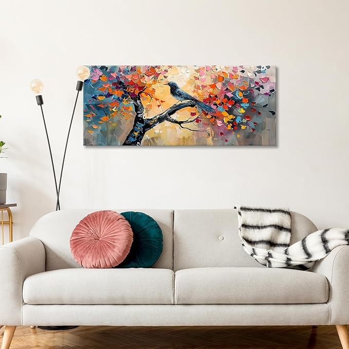 Colourful Tree of Life Wall Art Large Abstract Blossom Trees Canvas Print