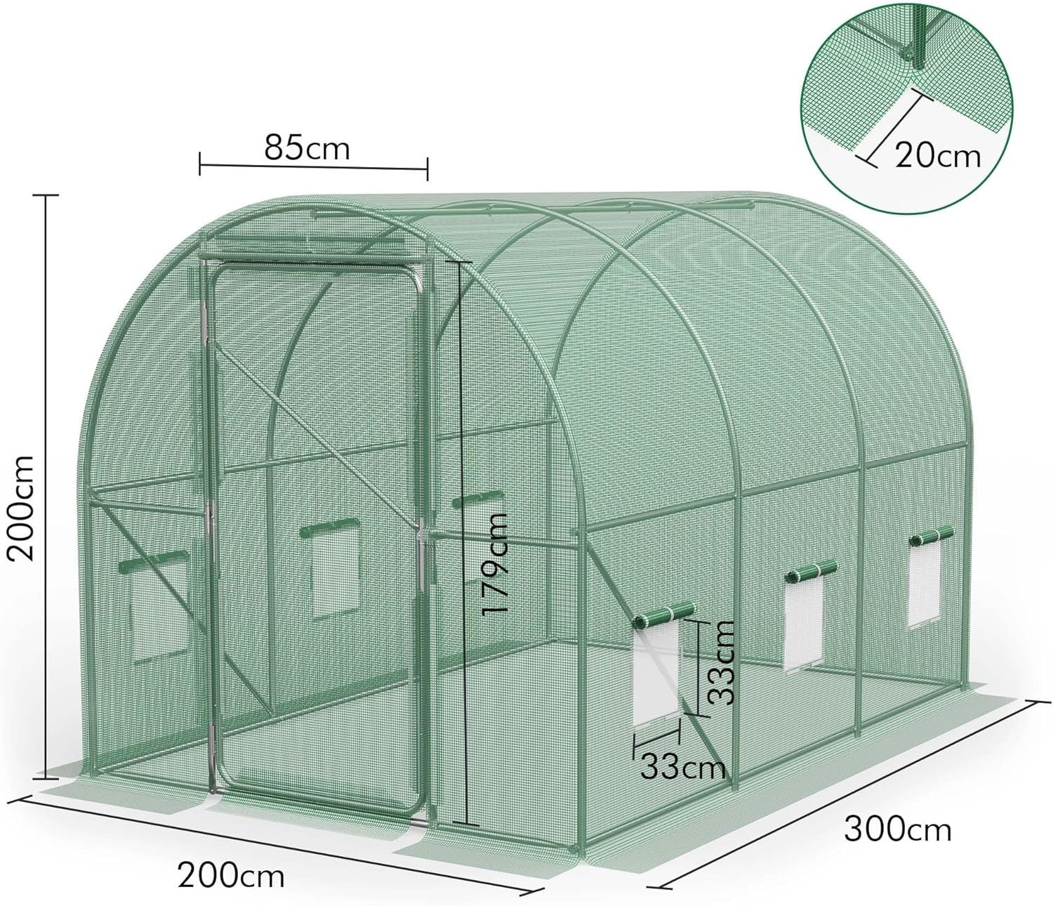 Polytunnel Greenhouse 3x2m | Heavy Duty Steel Frame | Roll-Up Windows