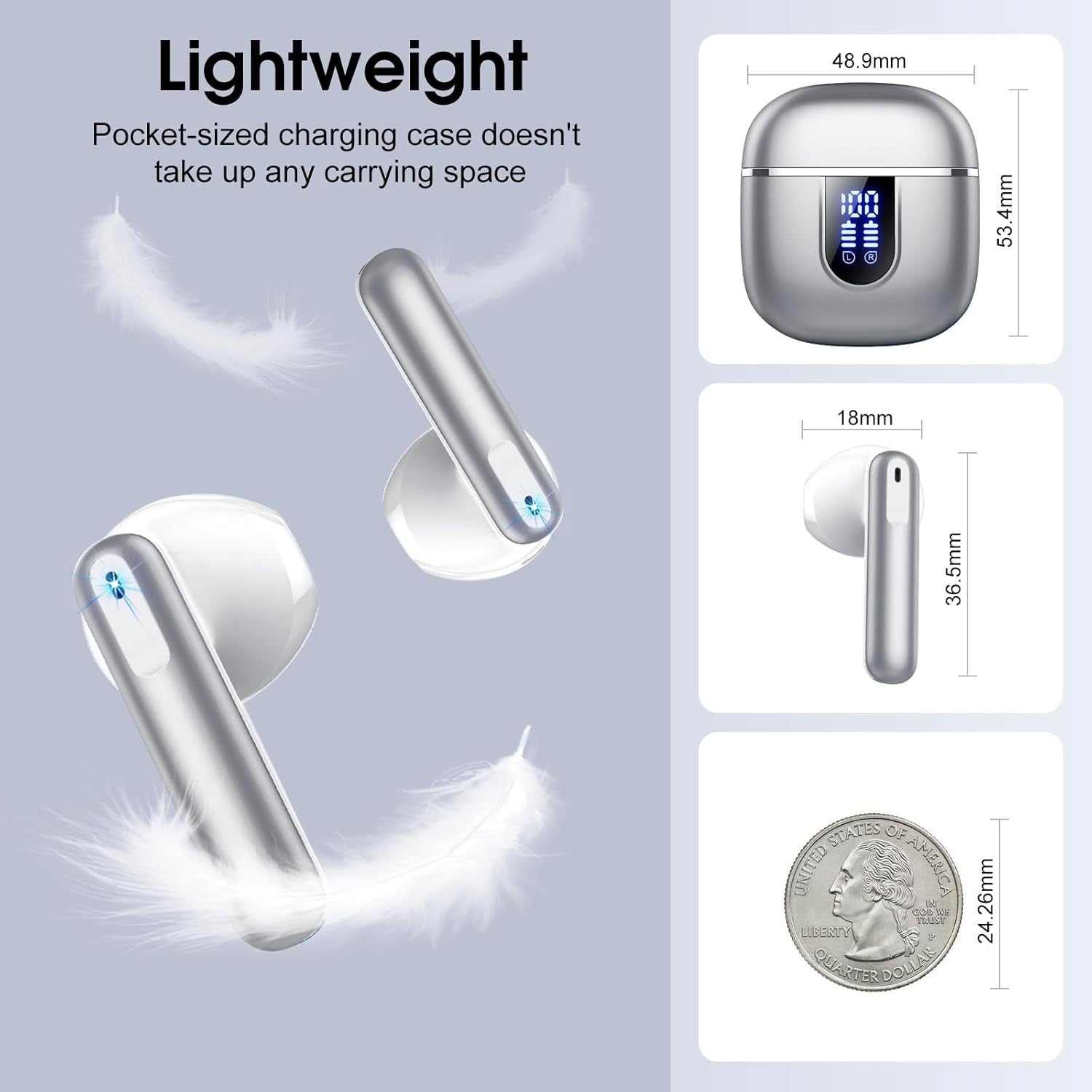 Bluetooth 5.4 Wireless Earbuds ENC Noise Cancelling HiFi Bass 40H Playtime IP7