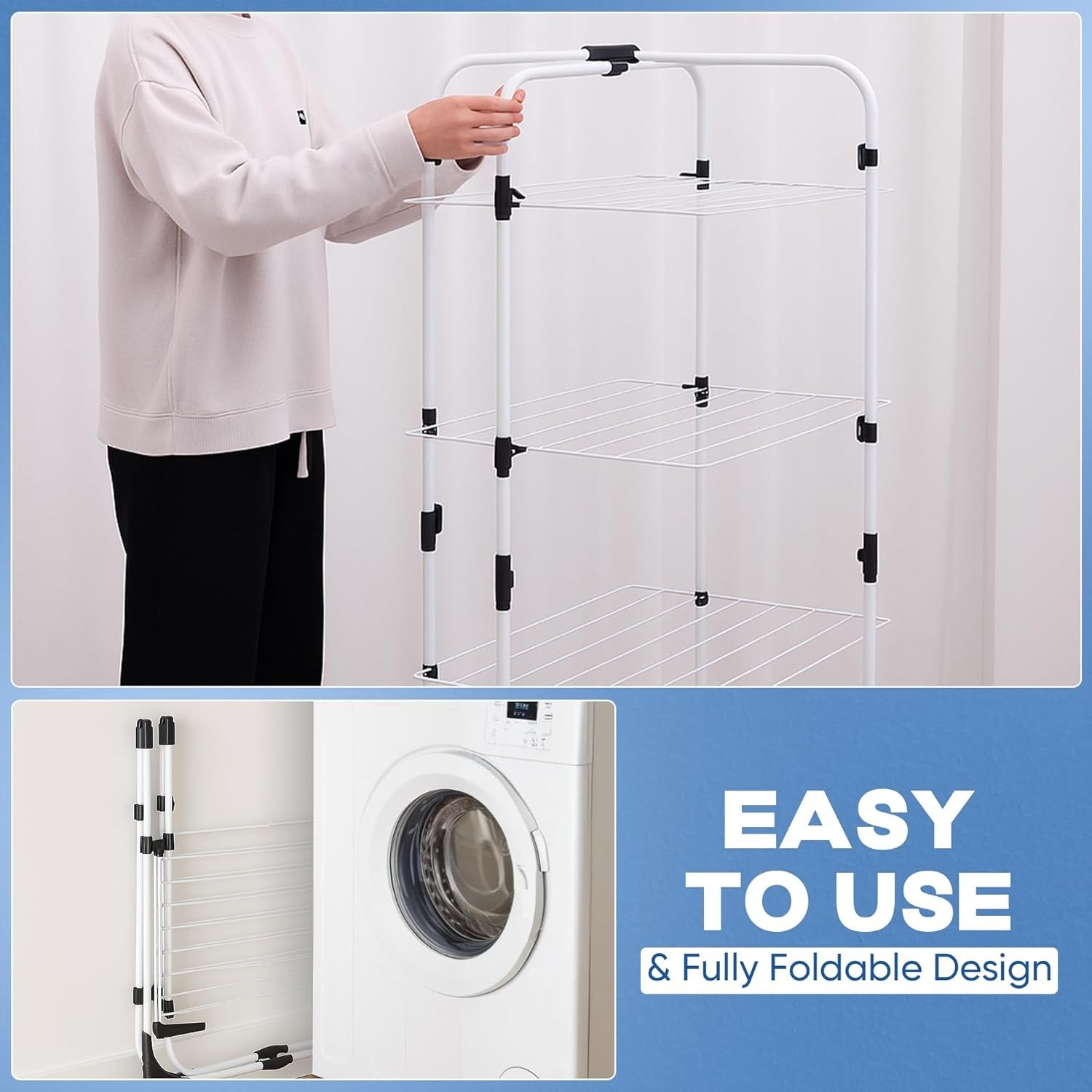 3 Tier Clothes Drying Rack Foldable Laundry Airer with Wheels Indoor Outdoor