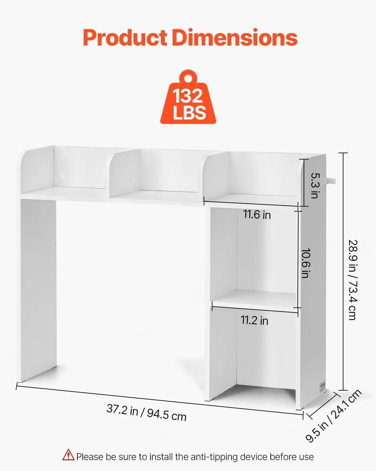 White 2-Tier Desktop Bookshelf 94.5cm Desk Hutch Organiser Heavy-Duty Storage