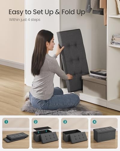 Dark Grey Storage Ottoman Bench 76cm Folding Seat Footstool Bed End Stool