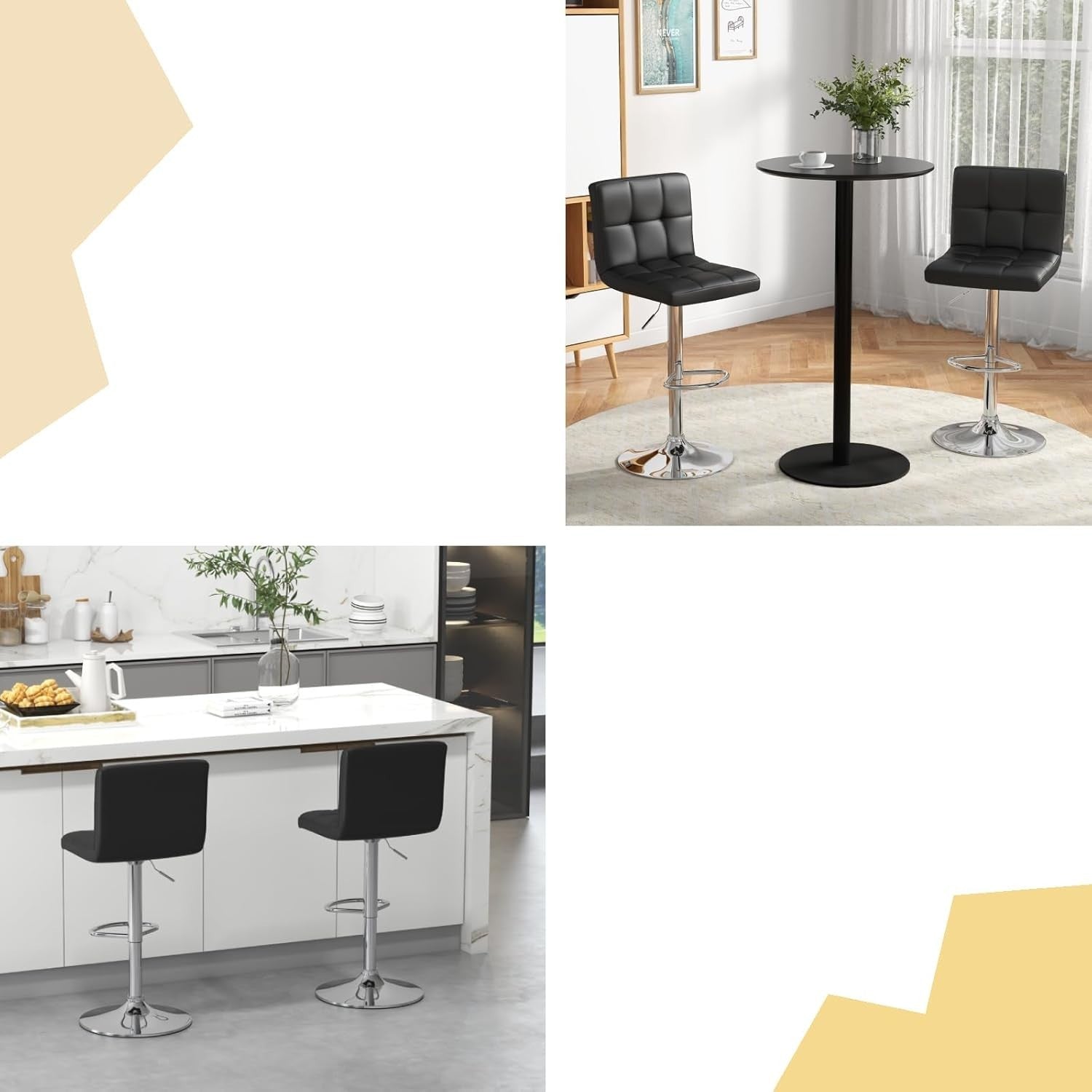 Set of 2 Adjustable Black PU Leather Bar Stools with Swivel & Footrest