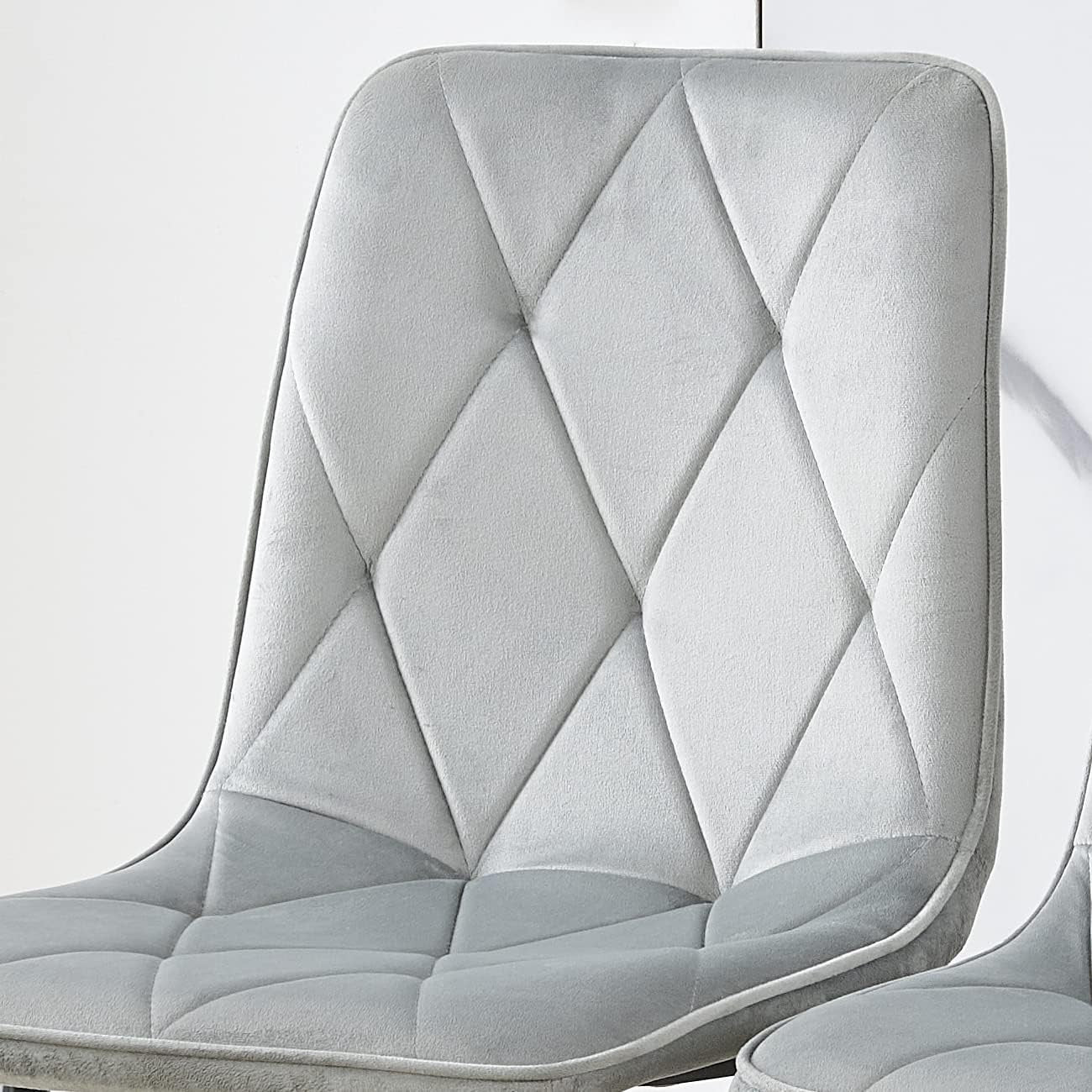 Round Glass Dining Table Set 4 Grey Velvet Chairs Compact Modern Kitchen