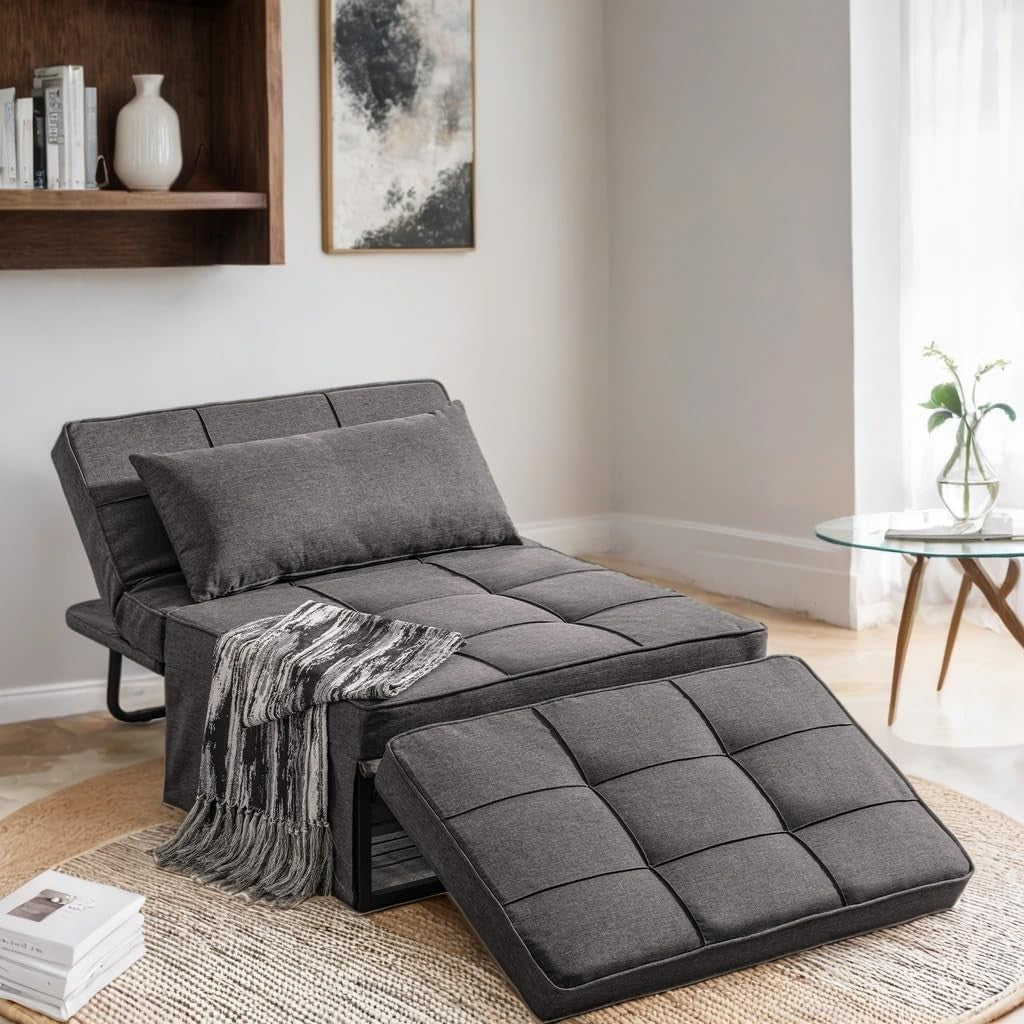 4-in-1 Sofa Bed Chair Single Sleeper Guest Bed Recliner for Small Spaces