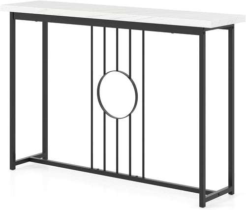 Slim Faux Marble Console Table with Gold Metal Frame, 120cm Wide, Anti-Tip