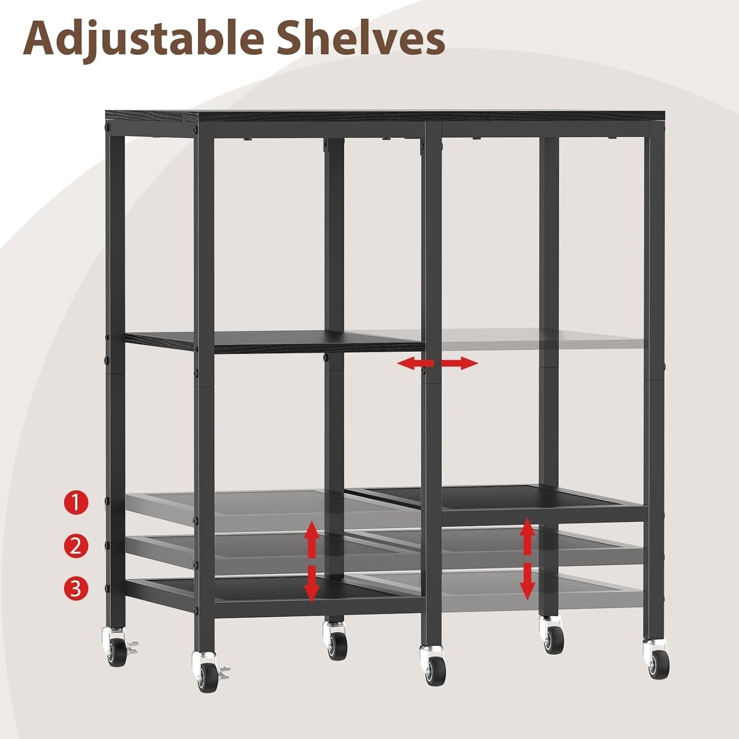 4 Tier Kitchen Storage Rack on Wheels Coffee Bar Baker’s Trolley Black