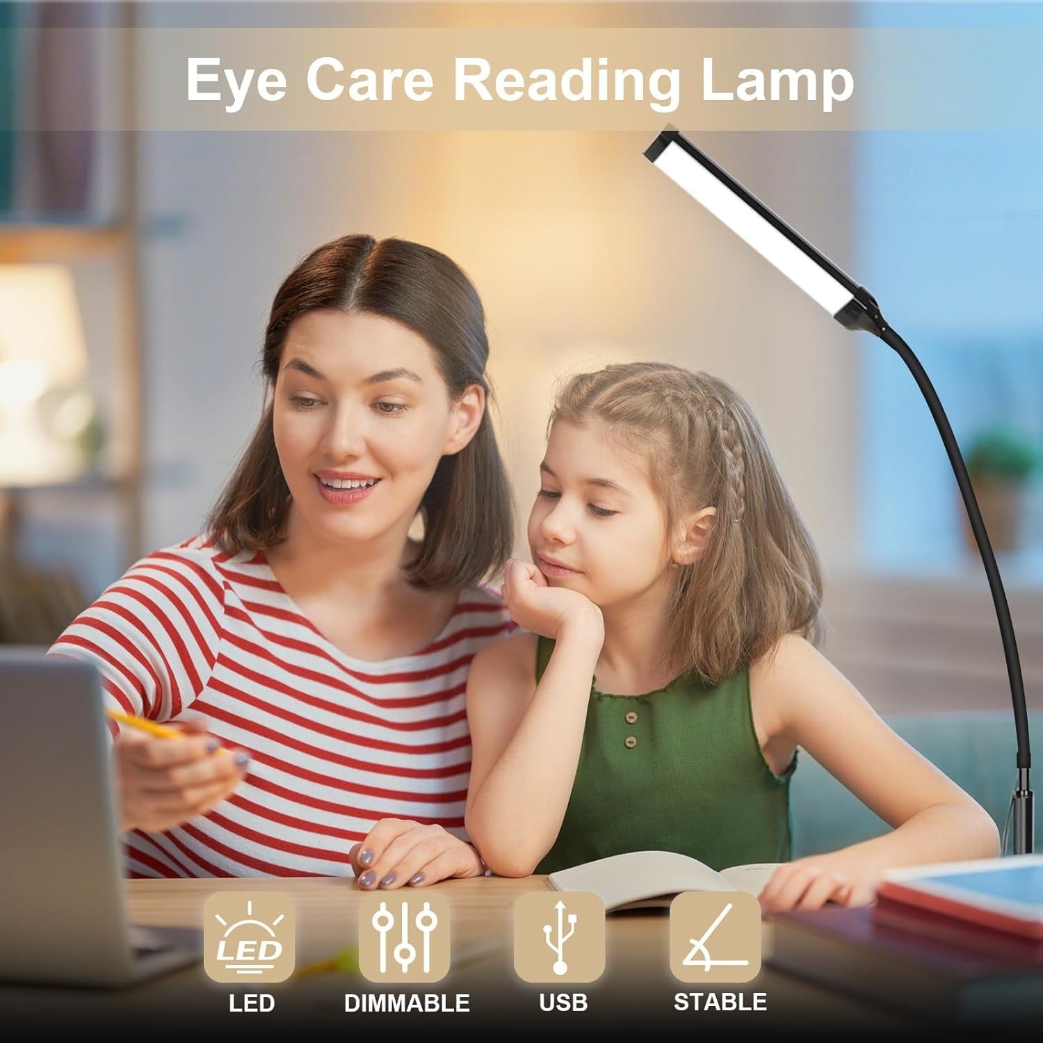 LED Floor Reading Lamp Dimmable Adjustable Black Standing Light for Living Room
