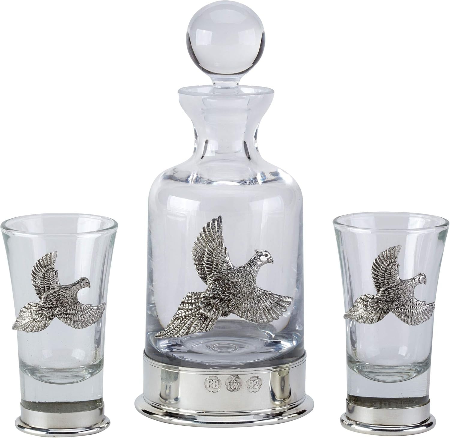 Stag Head Pewter Whisky Decanter Set with 2 Glasses Luxury Gift Display
