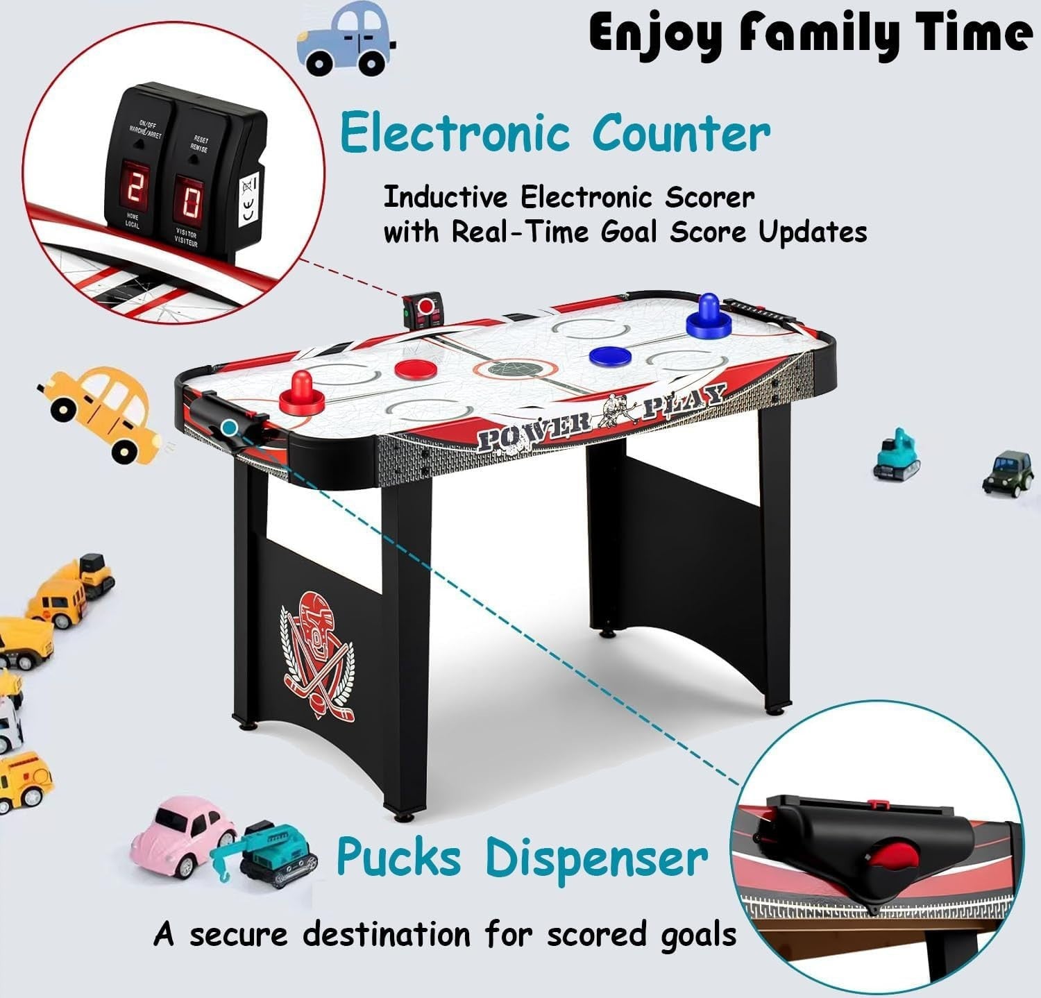 48in Air Hockey Table LED Scoring Powerful Motor Indoor Game Set