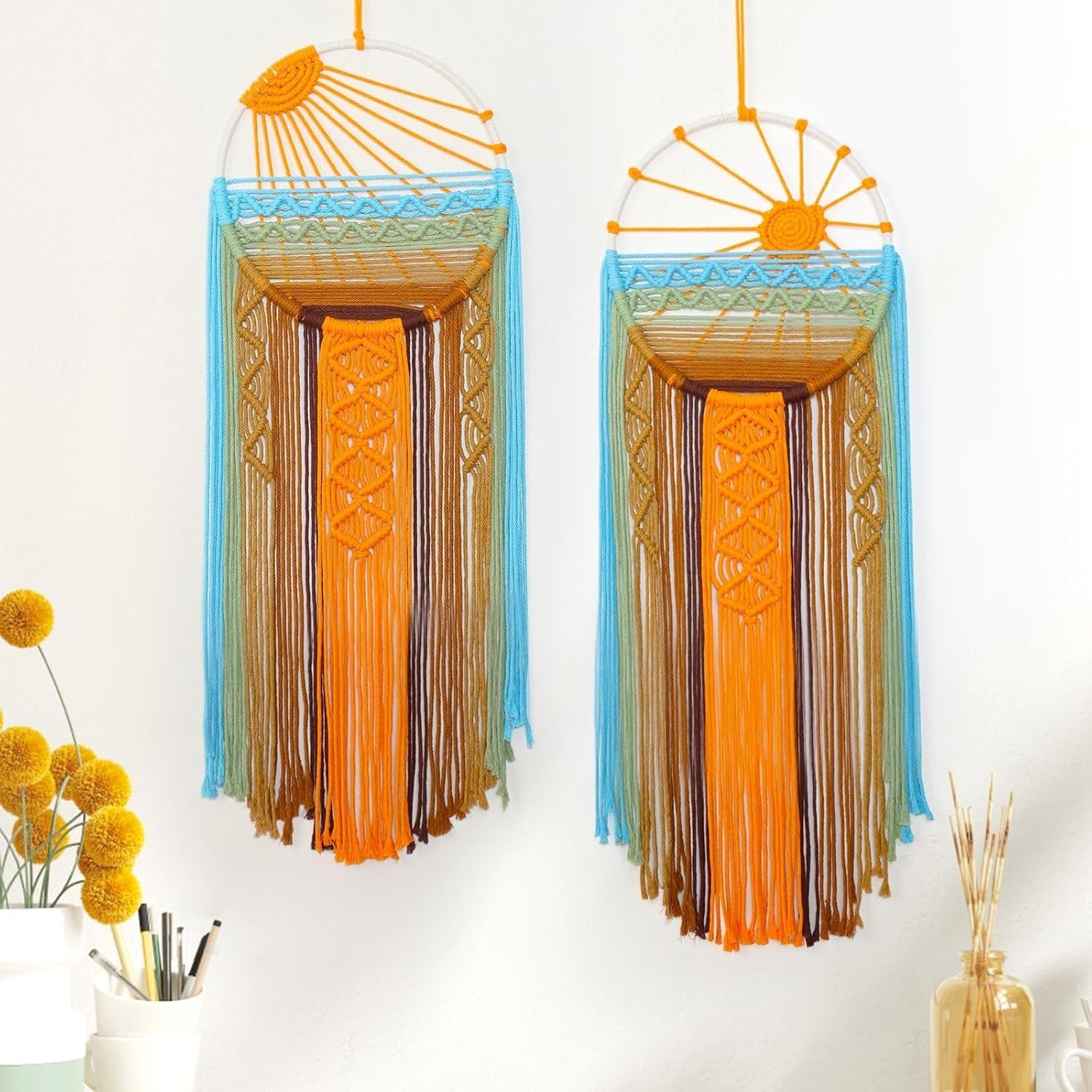 2PCS Sunset Macrame Wall Hanging Boho Tapestry 29.5x9.9in