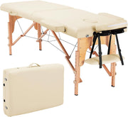 Portable Wood Massage Table Folding 2-Section Beauty Lash Bed Cream 60cm Width