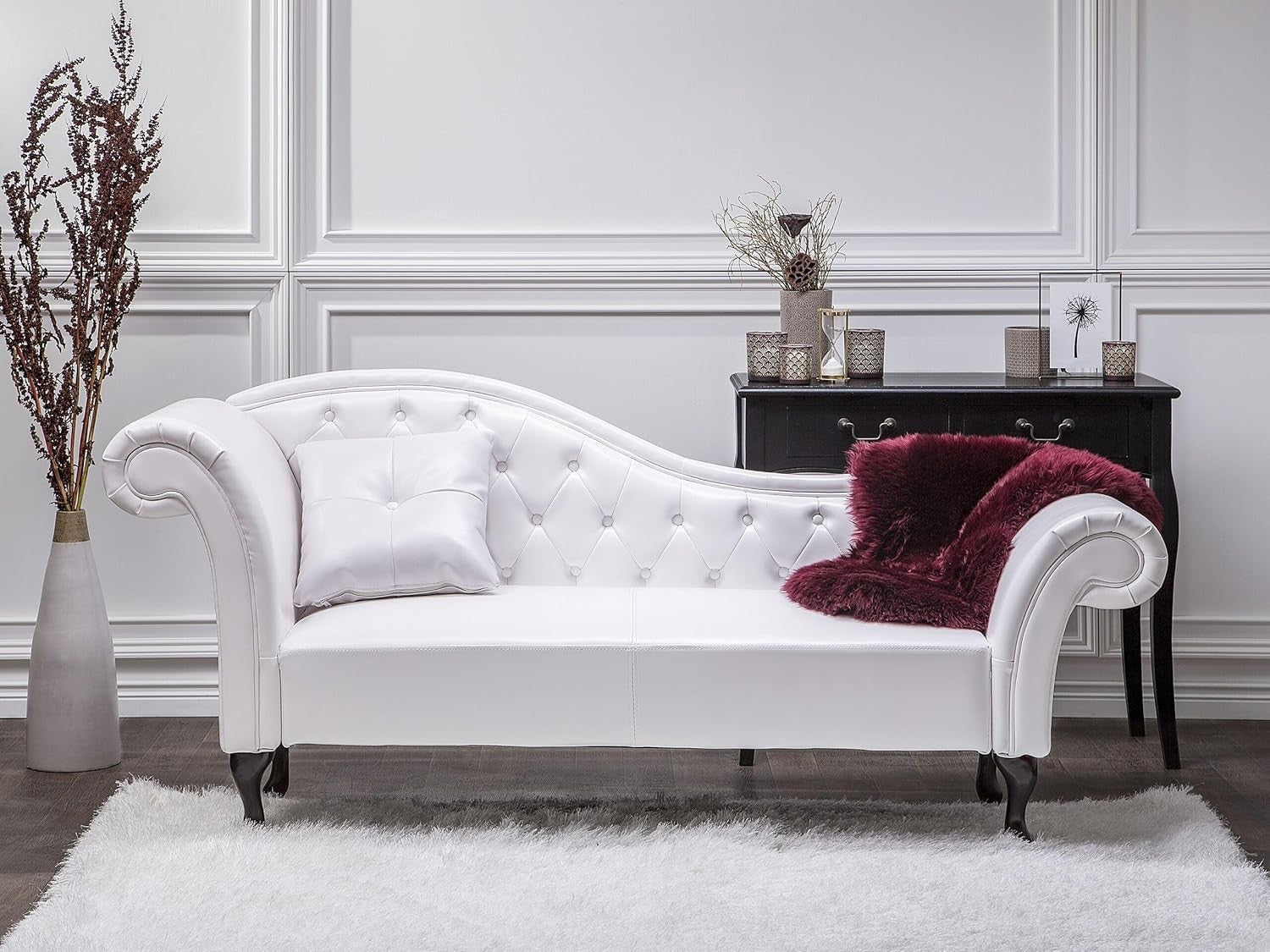White Faux Leather Chaise Lounge Left Hand Tufted Chesterfield Sofa Seat
